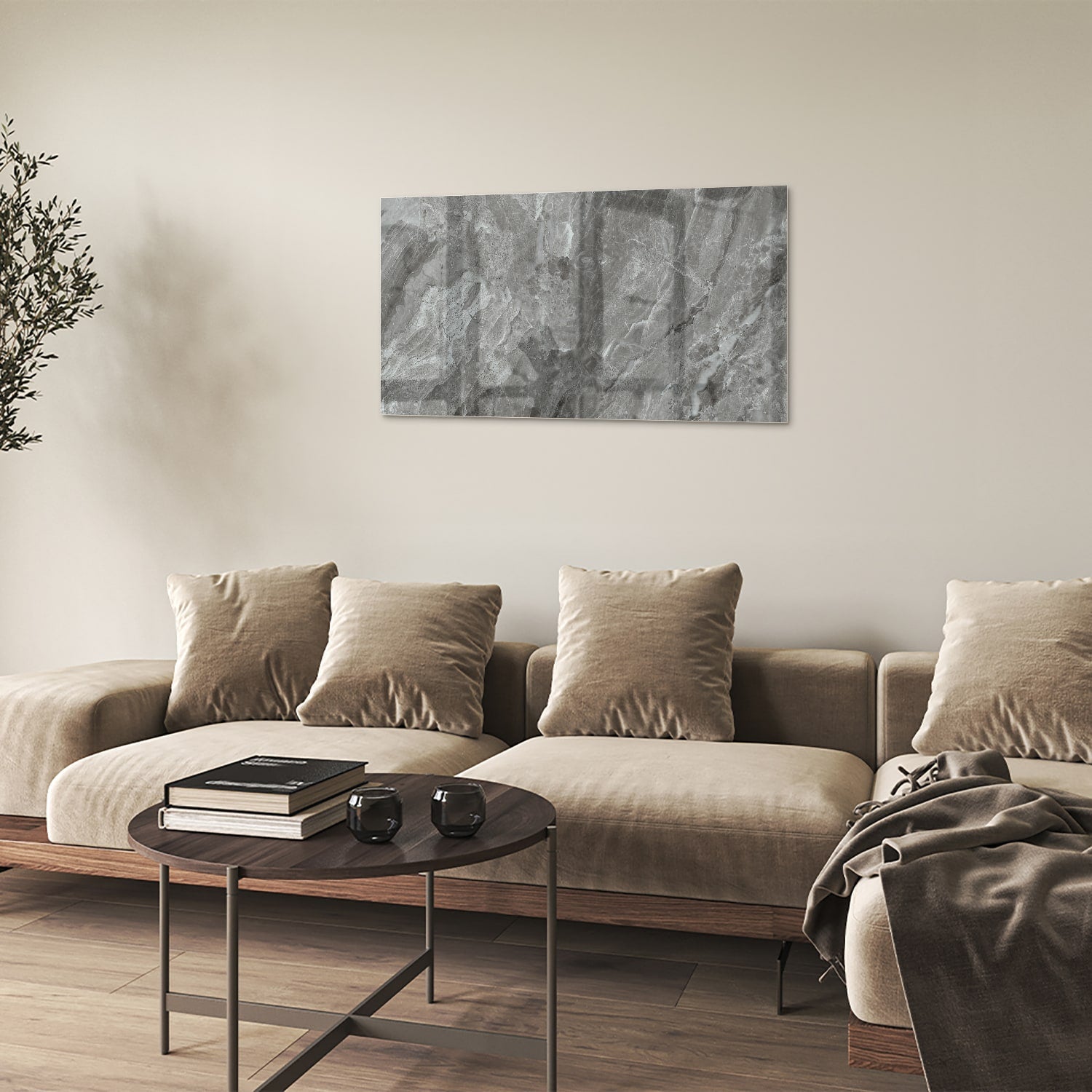Stilvolles Glasbild mit grauer Marmorstruktur – Glasbild aus Sicherheitsglas, Größe 100x60
