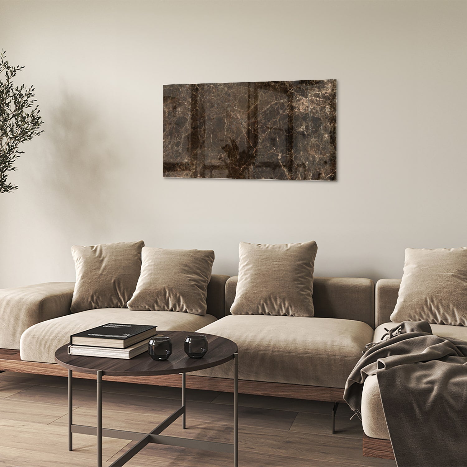 Glasbild mit Marmormotiv in braun – Glasbild aus Sicherheitsglas, Größe 100x60