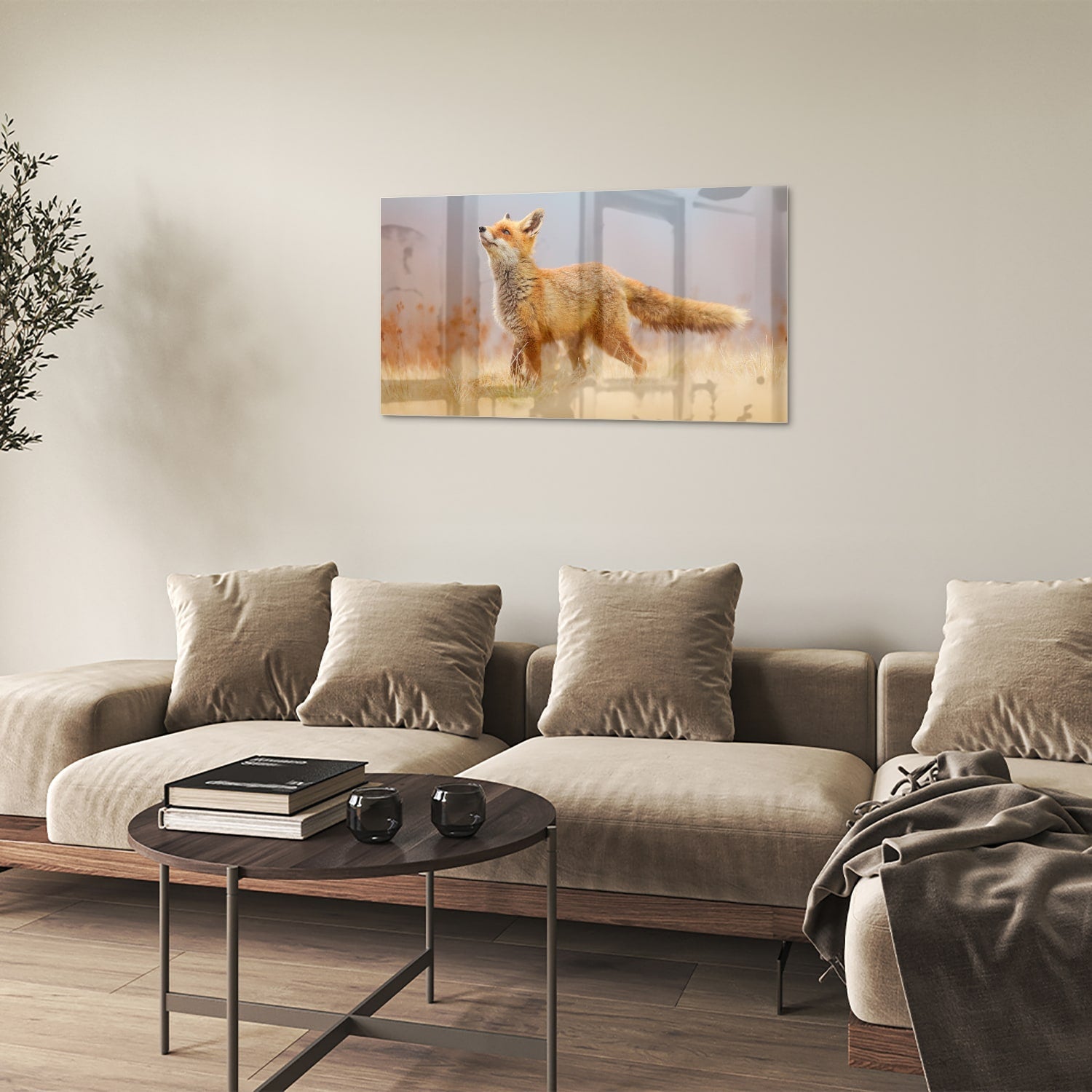 Stilvolles Glasbild mit einem Fuchs in der Natur – Glasbild aus Sicherheitsglas, Größe 100x60
