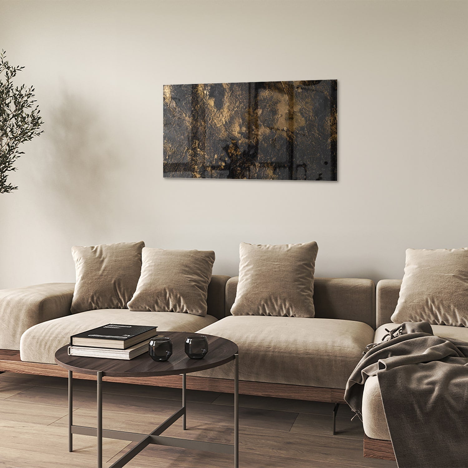 Modernes Glasbild mit goldenen Akzenten – Glasbild aus Sicherheitsglas, Größe 100x60