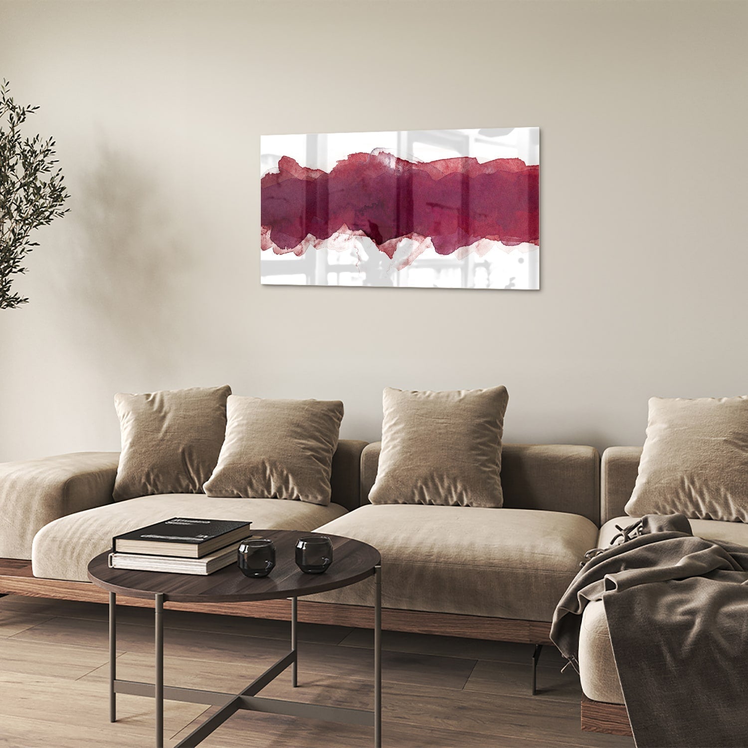Abstraktes Glasbild in Tiefrot – Glasbild aus Sicherheitsglas, Größe 100x60