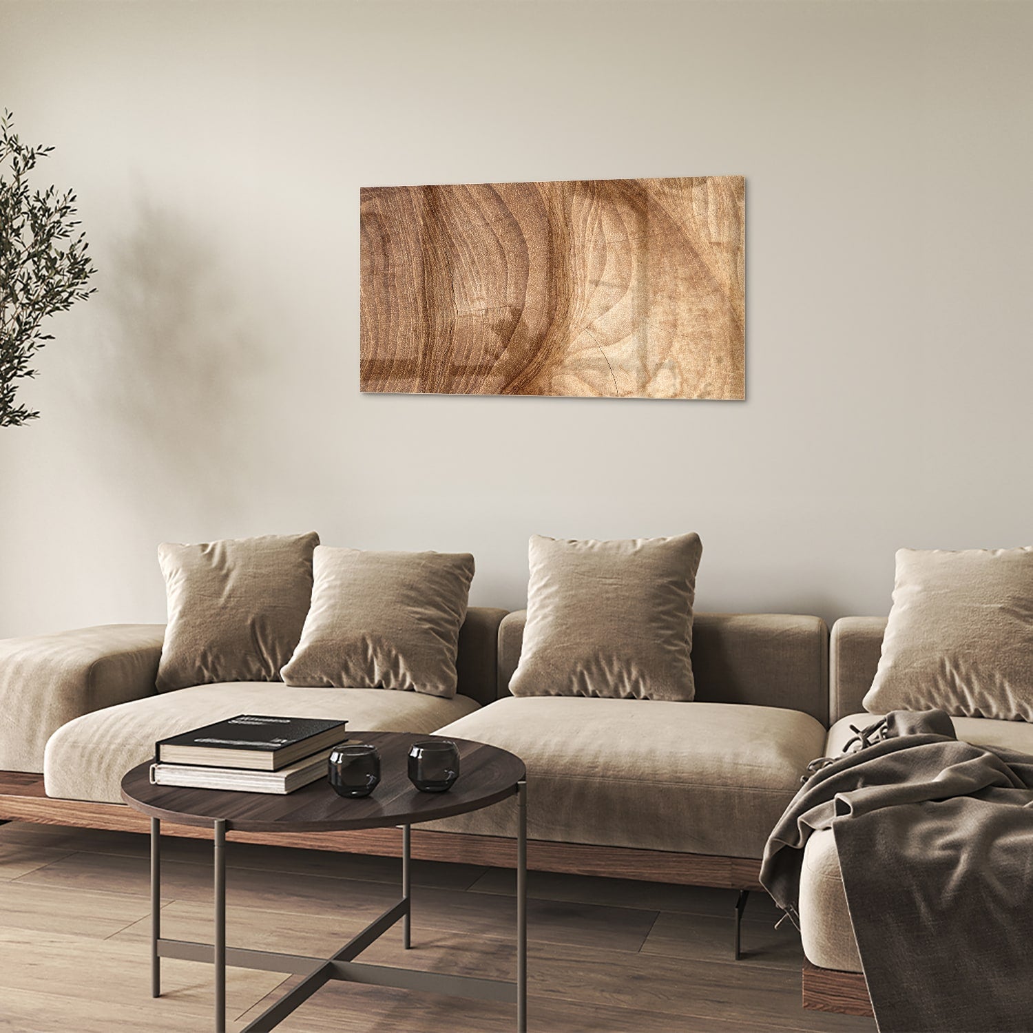 Glasbild in warmen Holztönen – Glasbild aus Sicherheitsglas, Größe 100x60