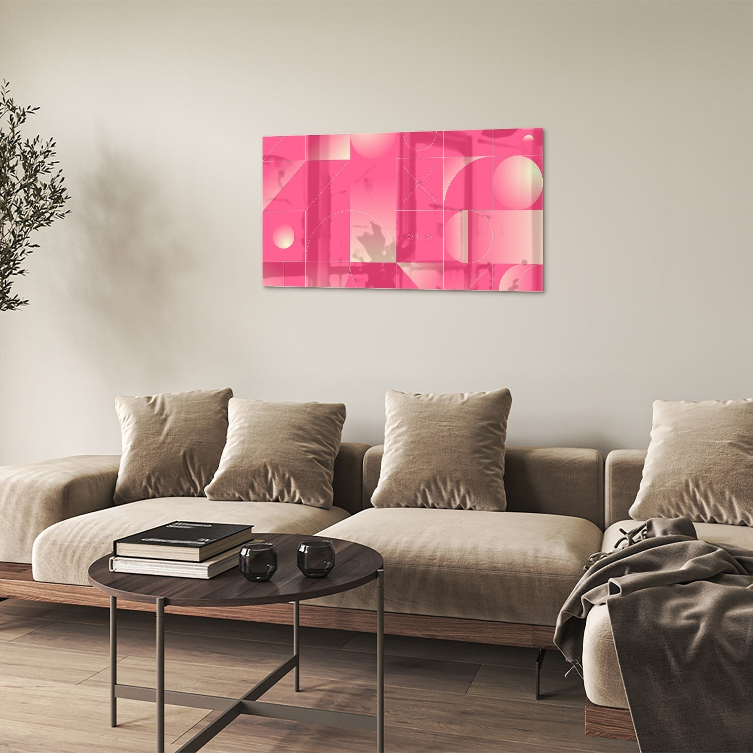 Modernes Glasbild in frischen Rosatönen – Glasbild aus Sicherheitsglas, Größe 100x60