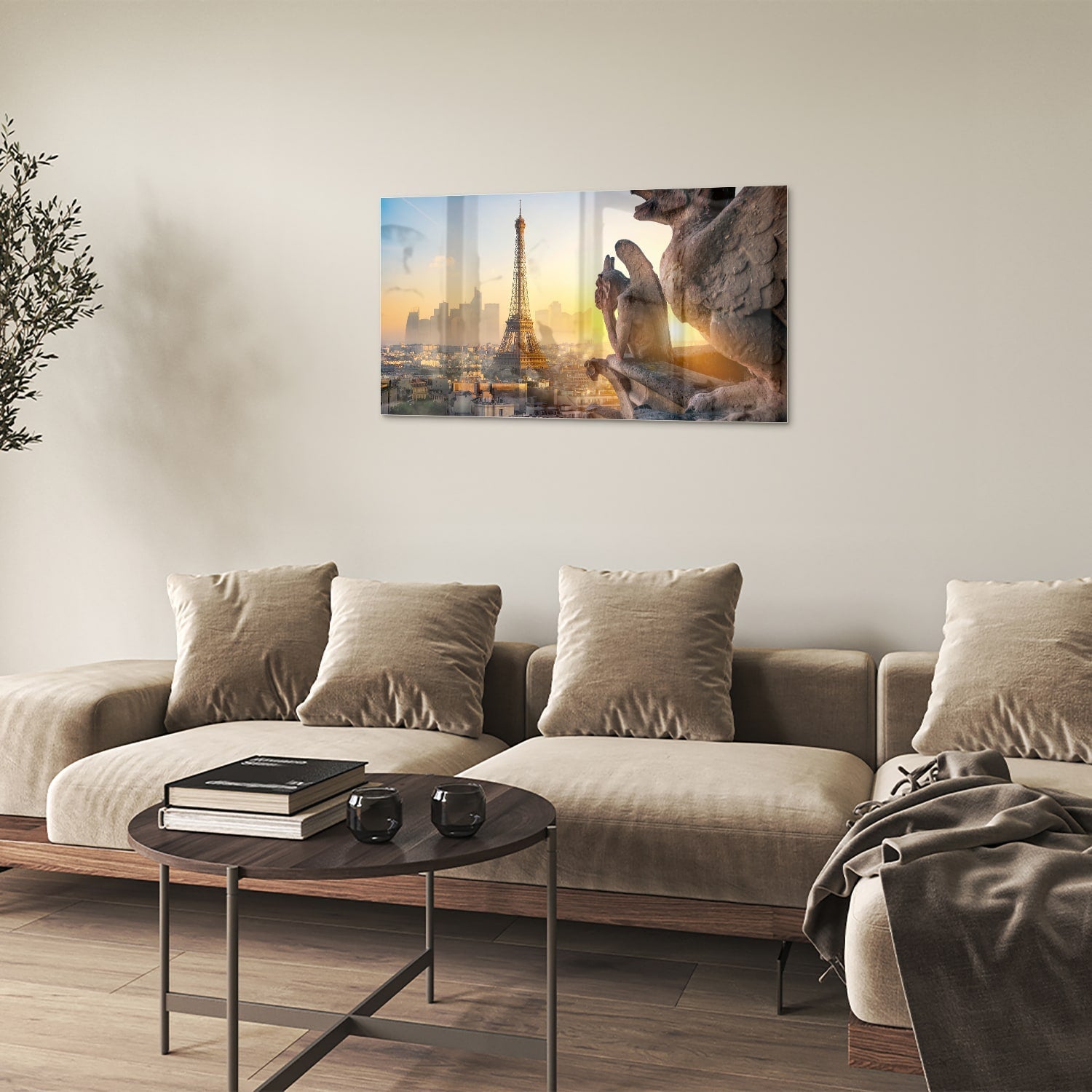 Glasbild mit dem Eiffelturm bei Sonnenuntergang – Glasbild aus Sicherheitsglas, Größe 100x60