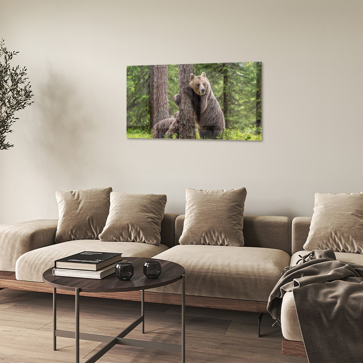 Glasbild mit beeindruckenden Grizzlybären in der Wildnis – Glasbild aus Sicherheitsglas, Größe 100x60