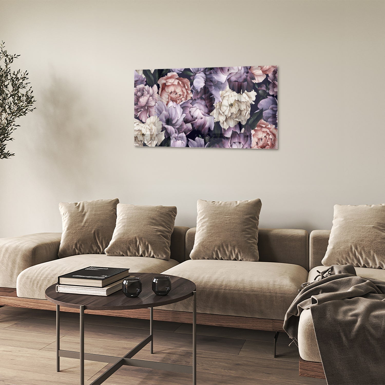 Glasbild mit wunderschönen violetten Blumen – Glasbild aus Sicherheitsglas, Größe 100x60