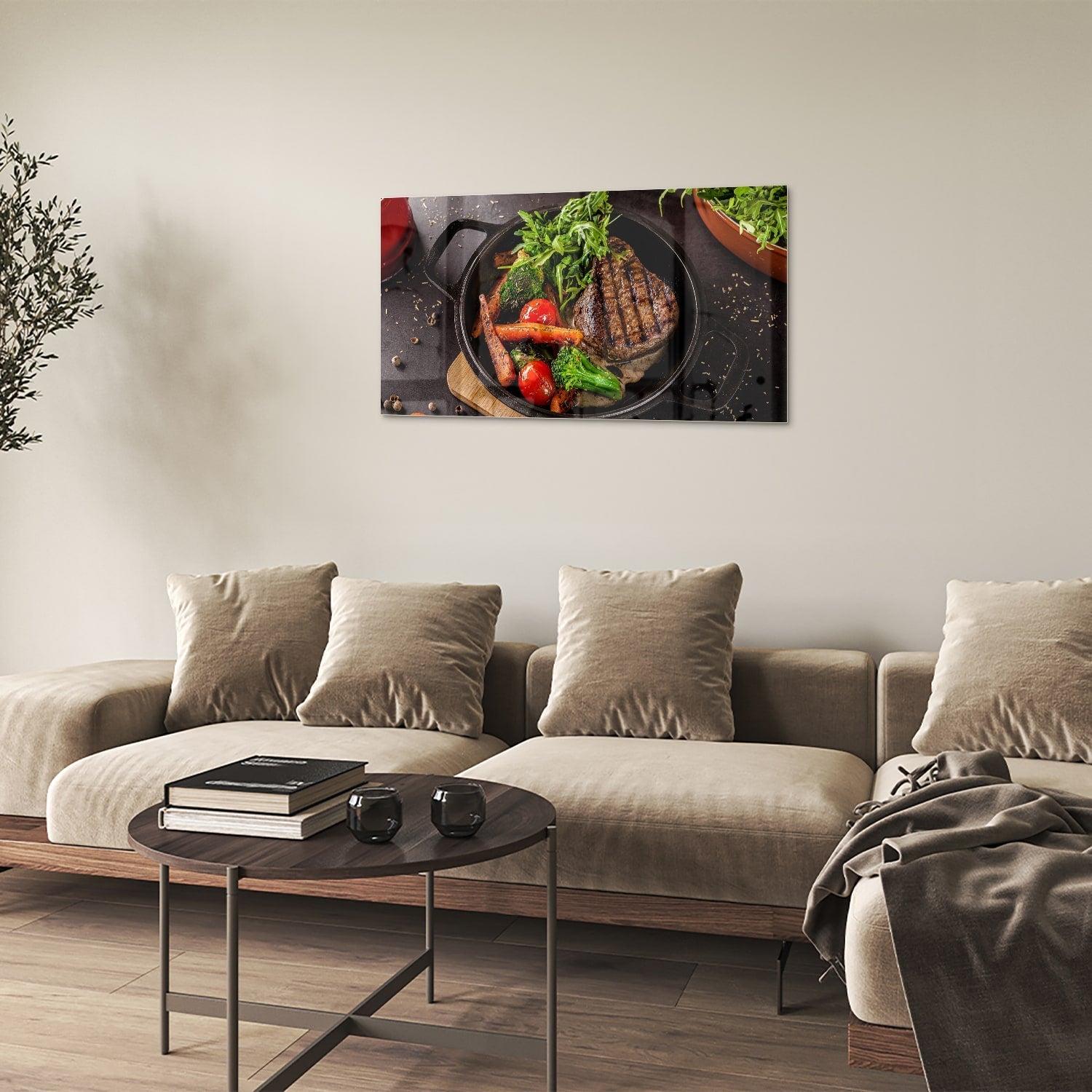 Glasbild mit köstlichen gegrillten Speisen – Glasbild aus Sicherheitsglas, Größe 100x60