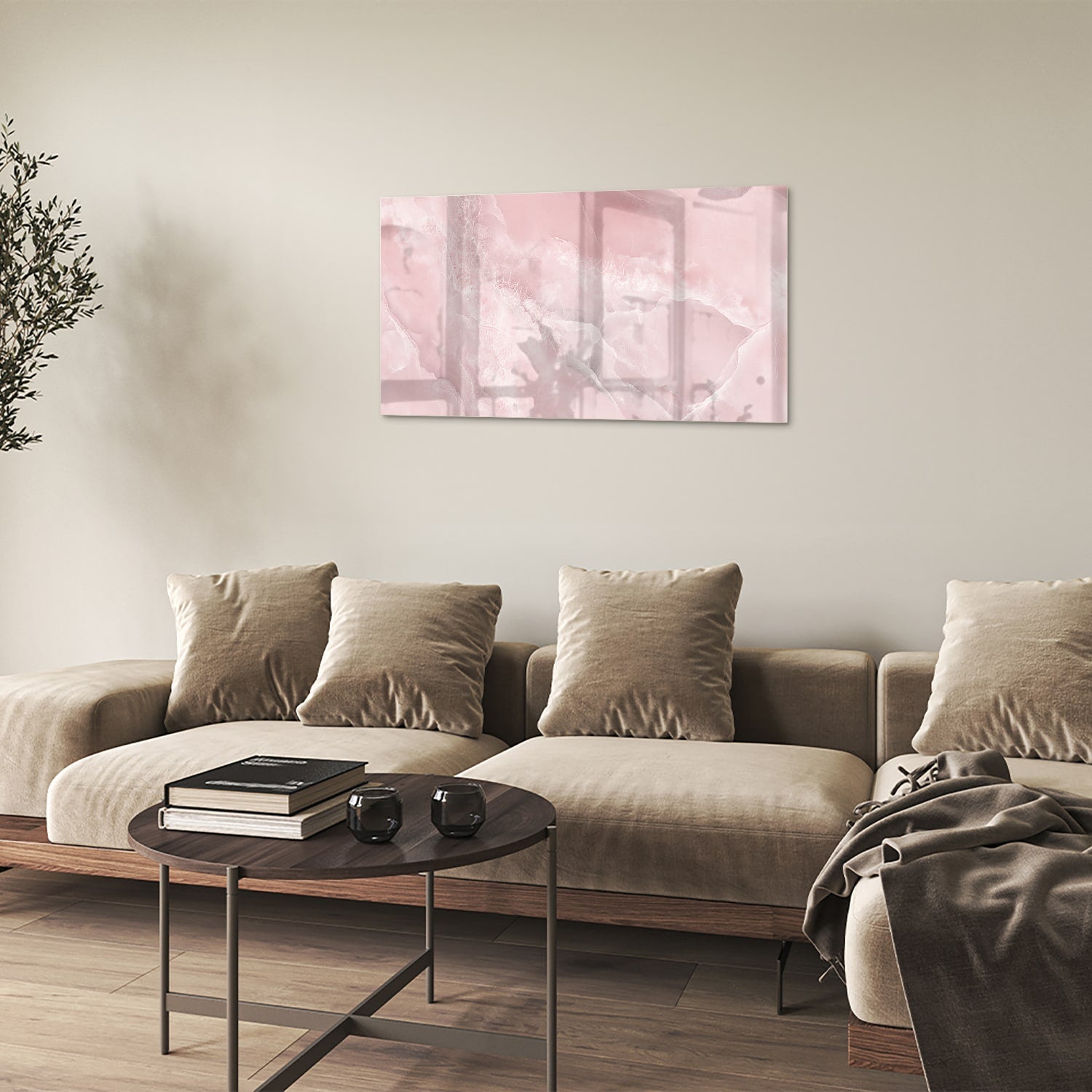 Elegantes Glasbild in sanften Rosatönen – Glasbild aus Sicherheitsglas, Größe 100x60