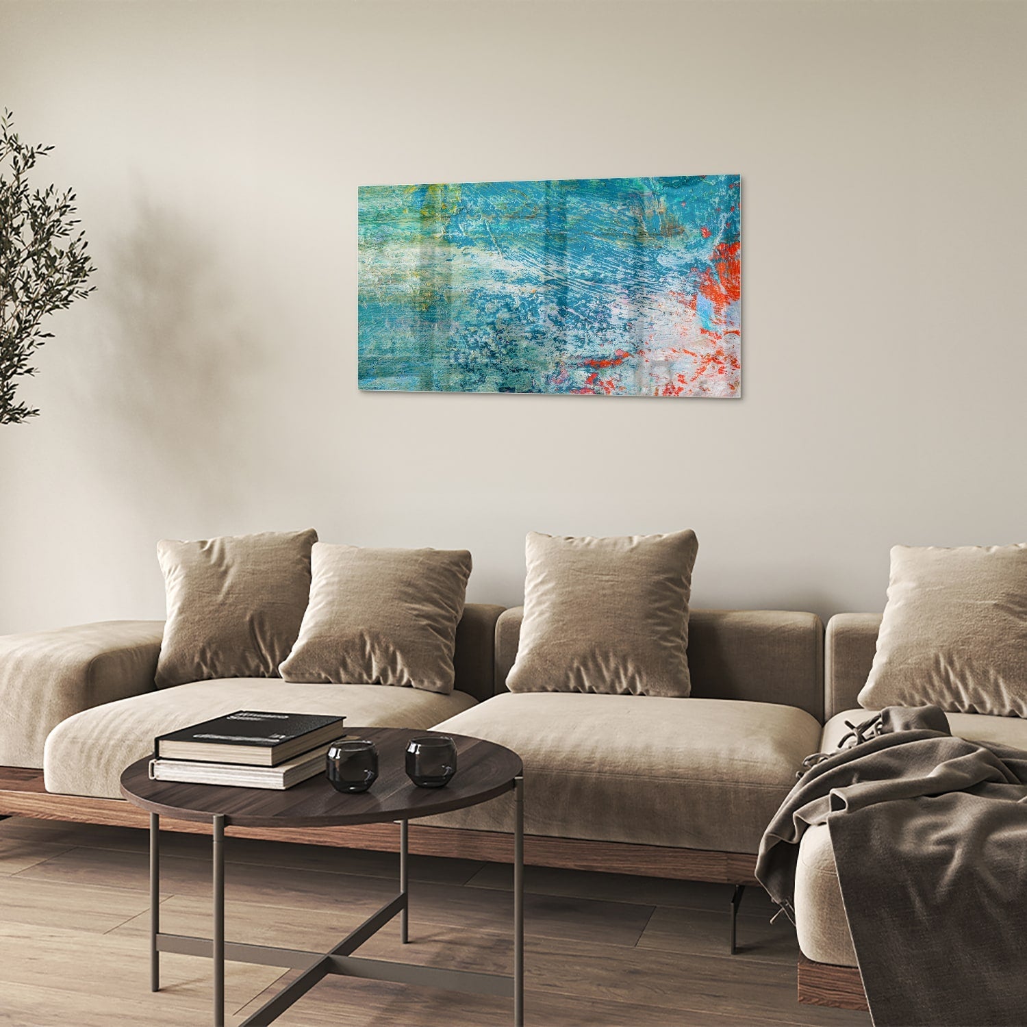 Farbenfrohes Glasbild mit abstraktem Muster – Glasbild aus Sicherheitsglas, Größe 100x60