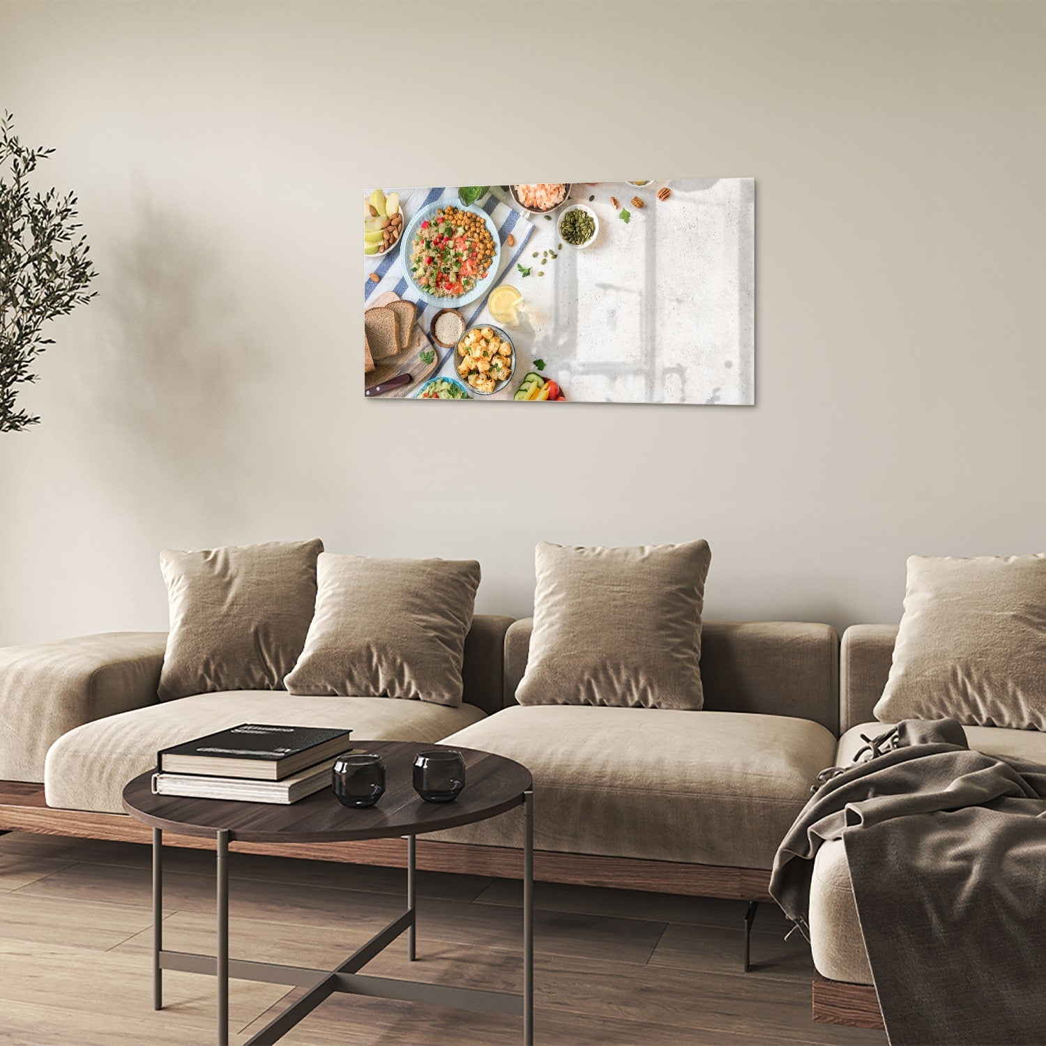 Farbenfrohes Glasbild mit frischen Speisen – Glasbild aus Sicherheitsglas, Größe 100x60