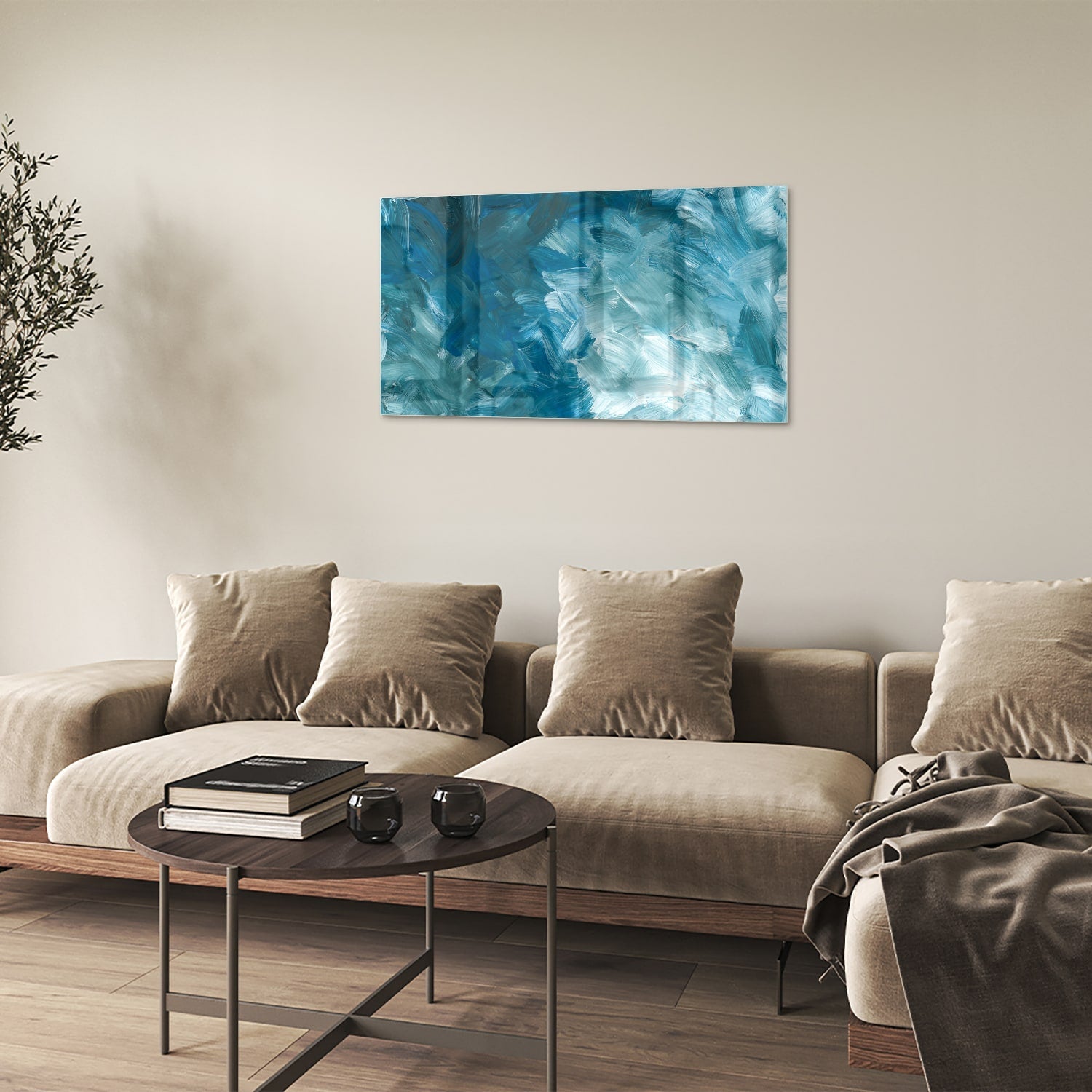 Abstraktes Glasbild in harmonischen Blautönen – Glasbild aus Sicherheitsglas, Größe 100x60