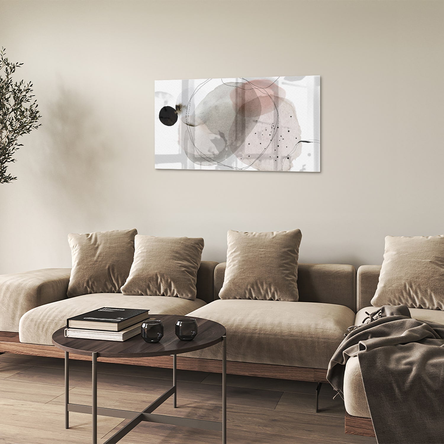 Abstraktes Glasbild mit organischen Formen – Glasbild aus Sicherheitsglas, Größe 100x60
