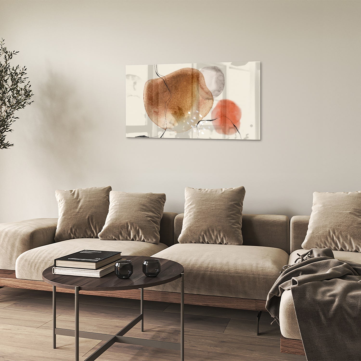 Abstraktes Glasbild in Erdtönen – Glasbild aus Sicherheitsglas, Größe 100x60