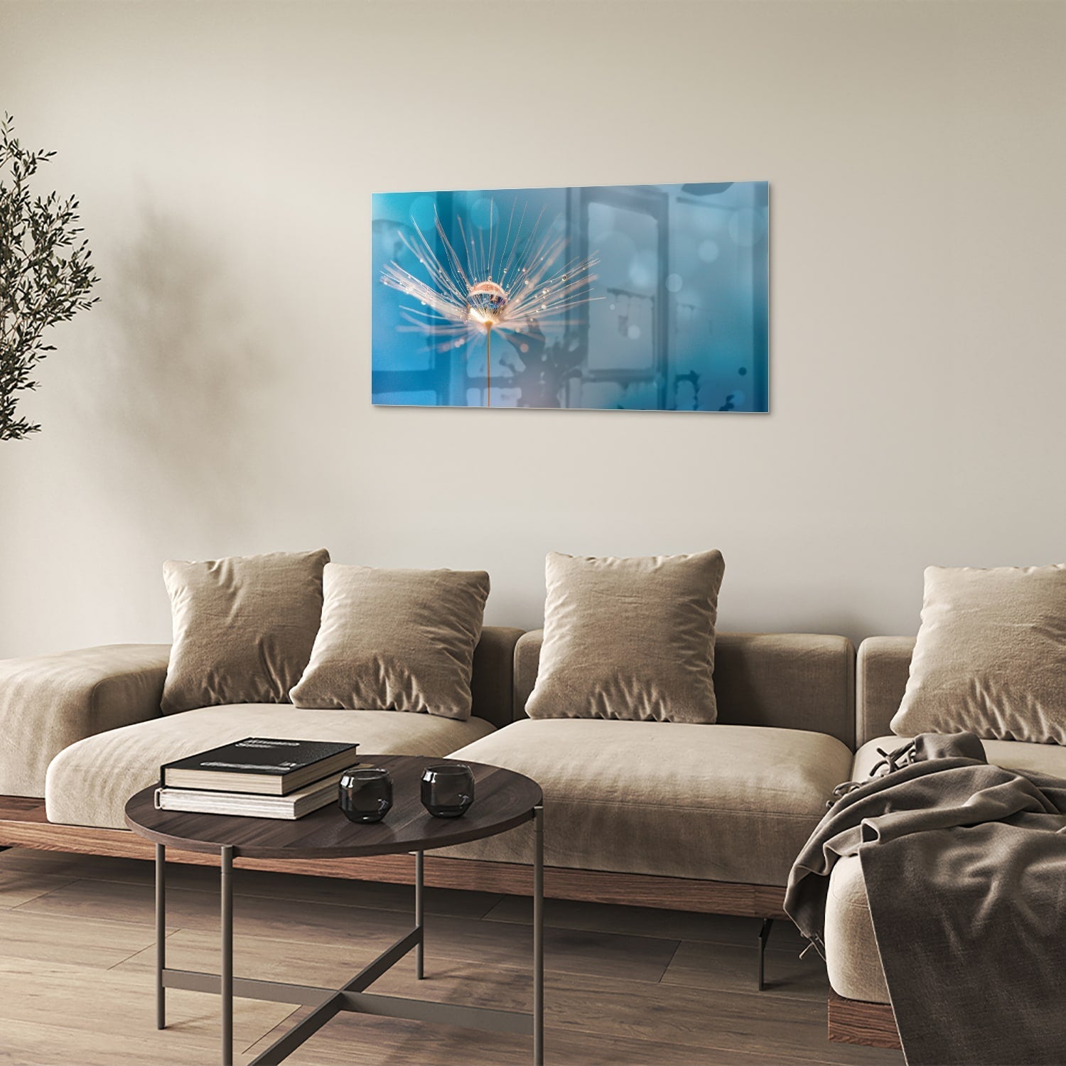 Elegantes Glasbild mit Löwenzahn-Design – Glasbild aus Sicherheitsglas, Größe 100x60