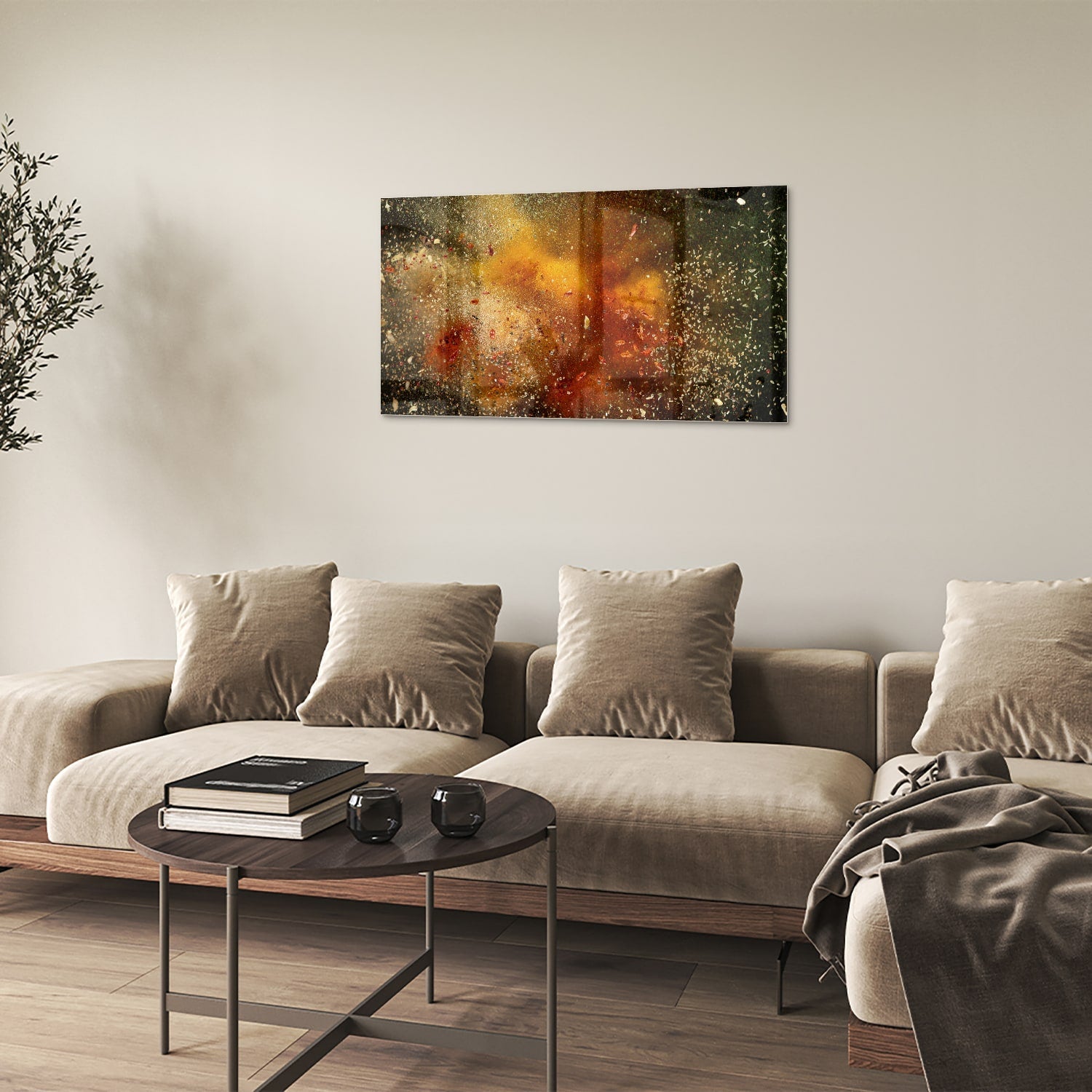 Abstraktes Glasbild mit warmen Farben – Glasbild aus Sicherheitsglas, Größe 100x60