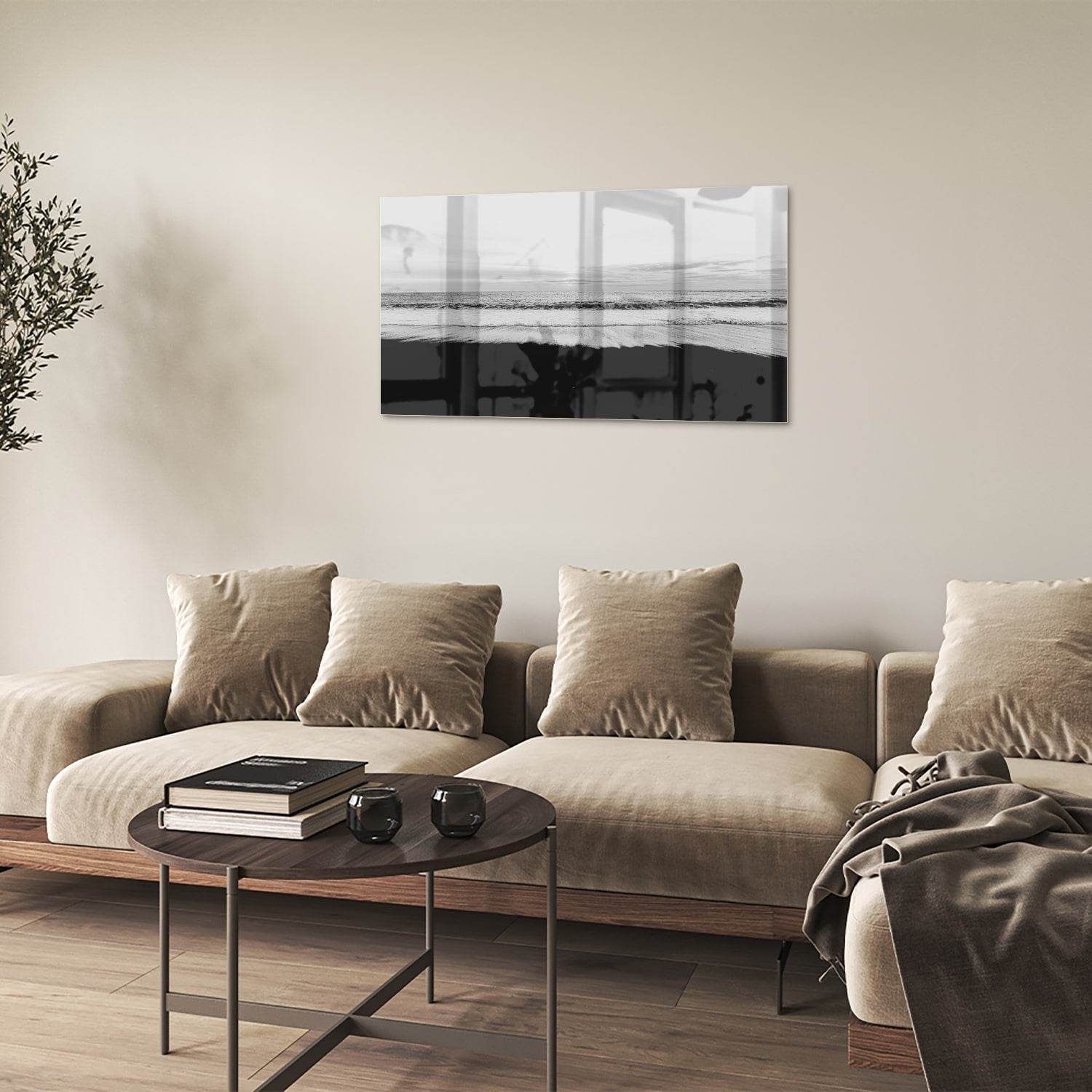 Minimalistisches Schwarz-Weiß-Glasbild – Glasbild aus Sicherheitsglas, Größe 100x60