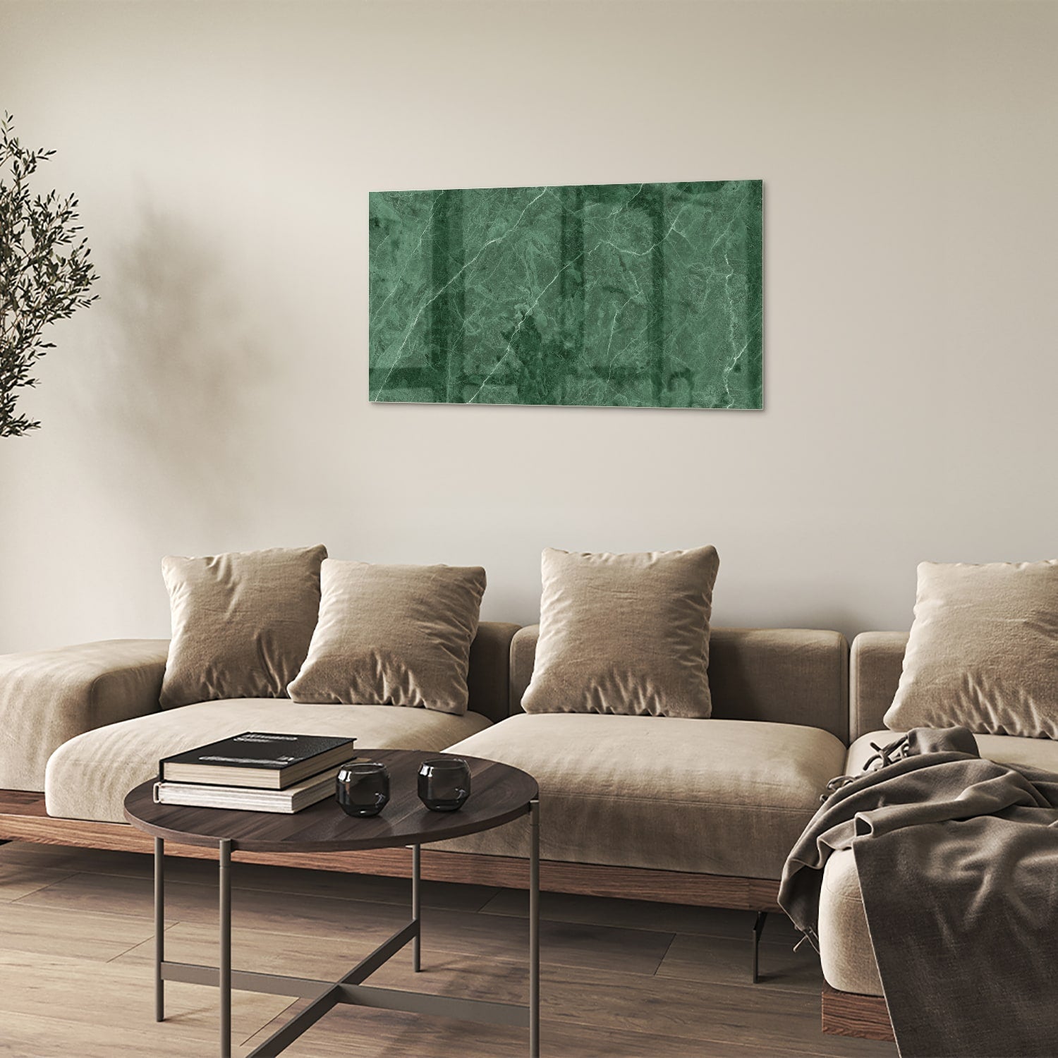 Grünes Glasbild mit Marmoroptik – Glasbild aus Sicherheitsglas, Größe 100x60