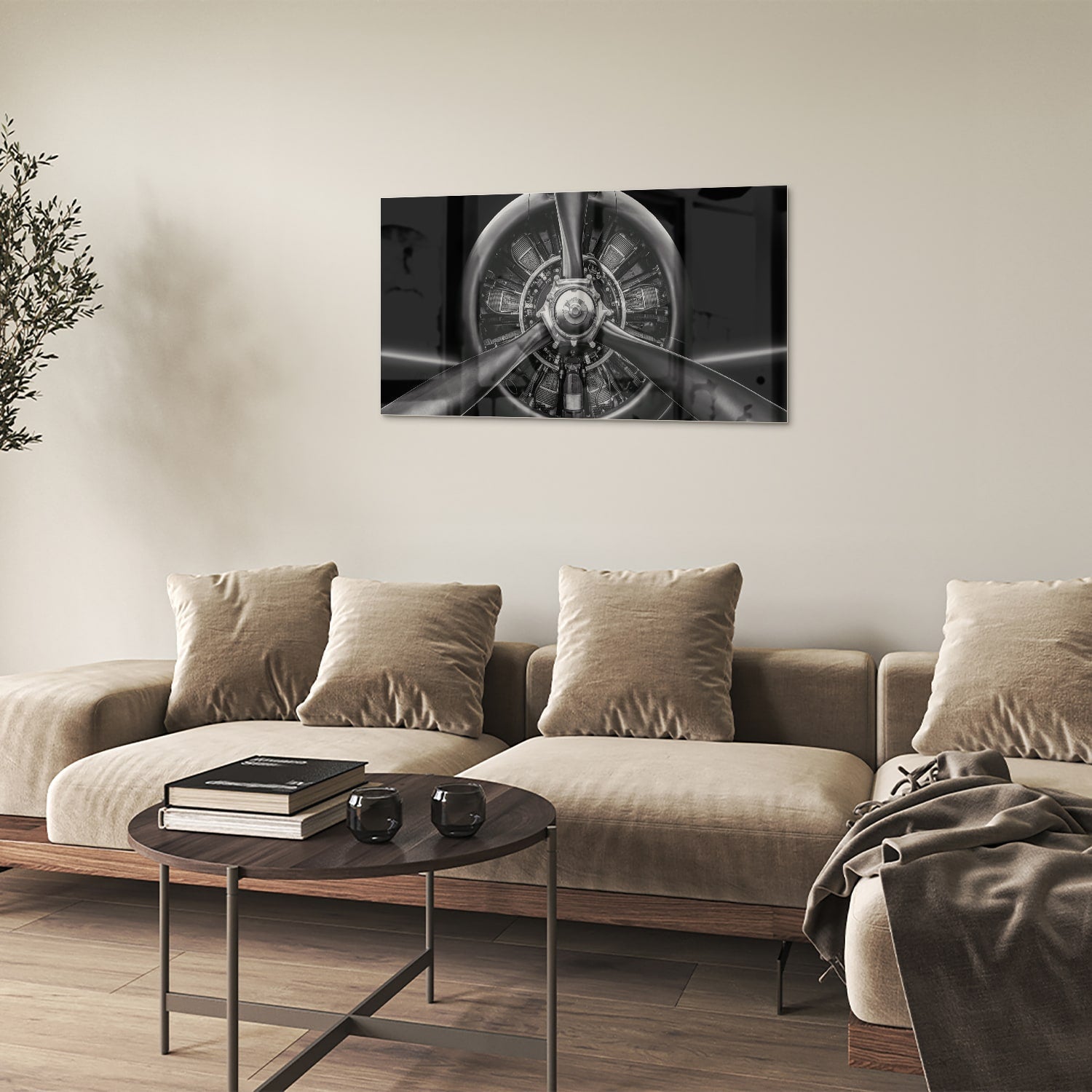 Glasbild mit einem Vintage-Propeller – Glasbild aus Sicherheitsglas, Größe 100x60