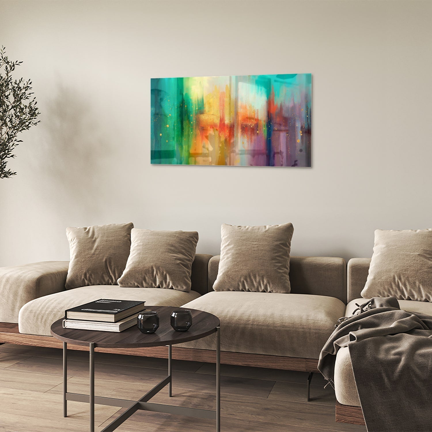 Farbenfrohes Glasbild mit abstrakten Formen – Glasbild aus Sicherheitsglas, Größe 100x60