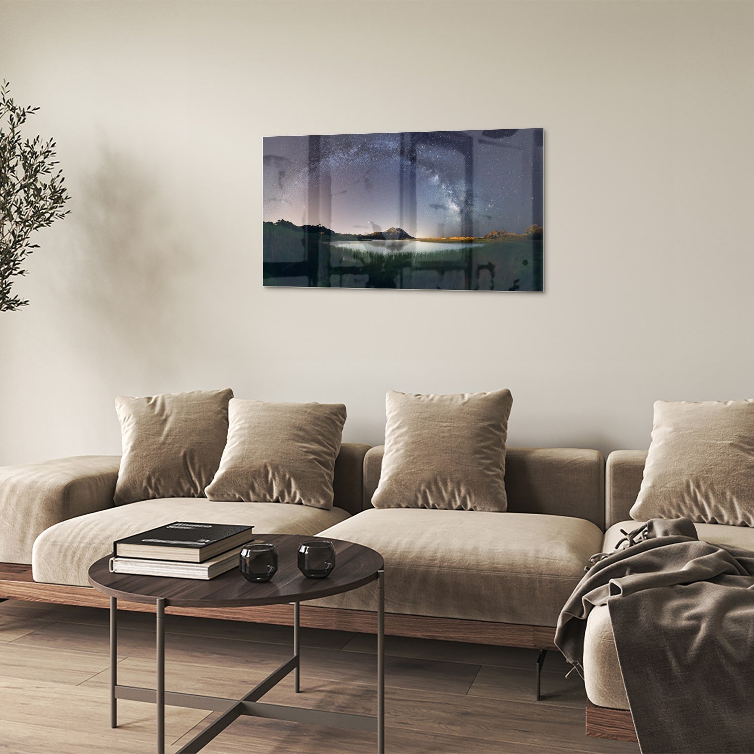 Glasbild: Sternenhimmel und Berge – Glasbild aus Sicherheitsglas, Größe 100x60