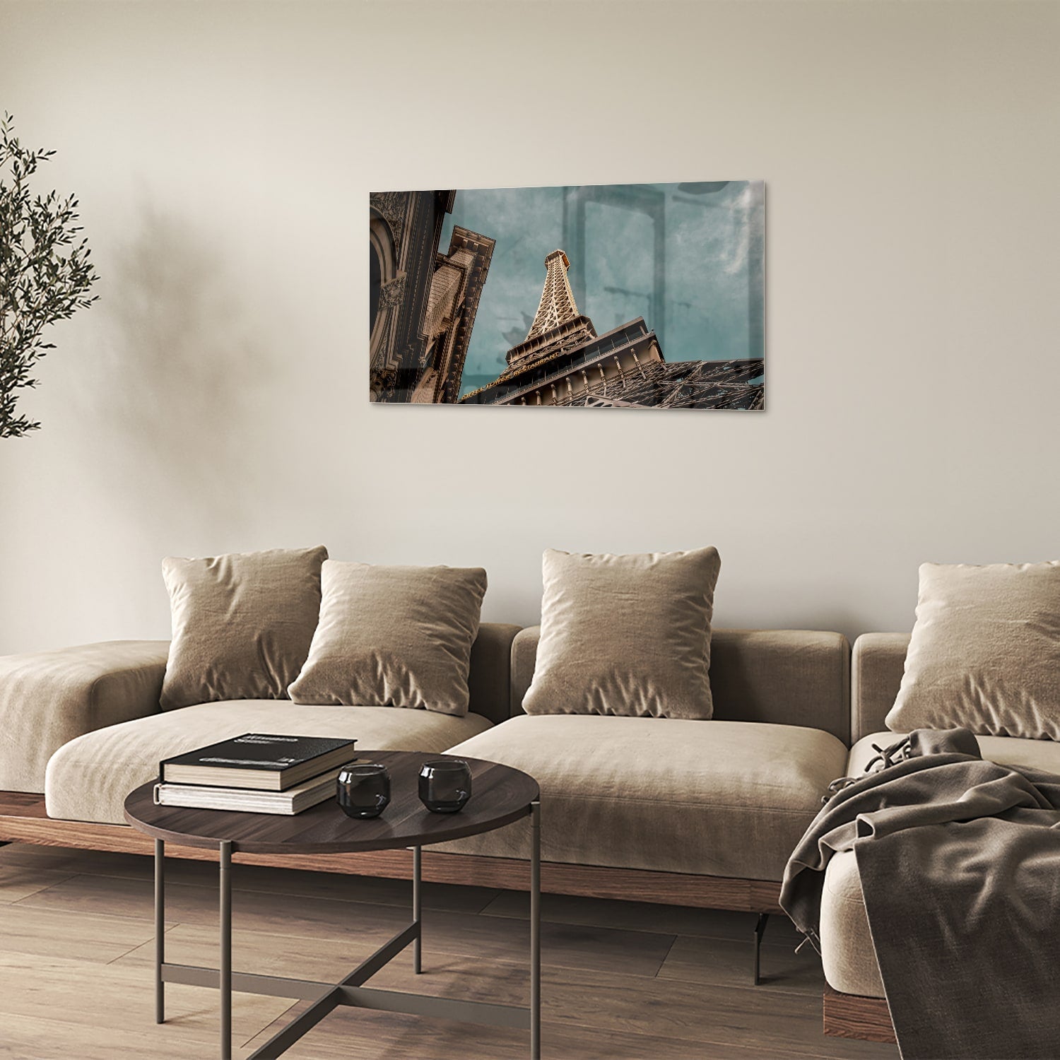 Glasbild mit dem Eiffelturm in luxuriöser Optik – Glasbild aus Sicherheitsglas, Größe 100x60