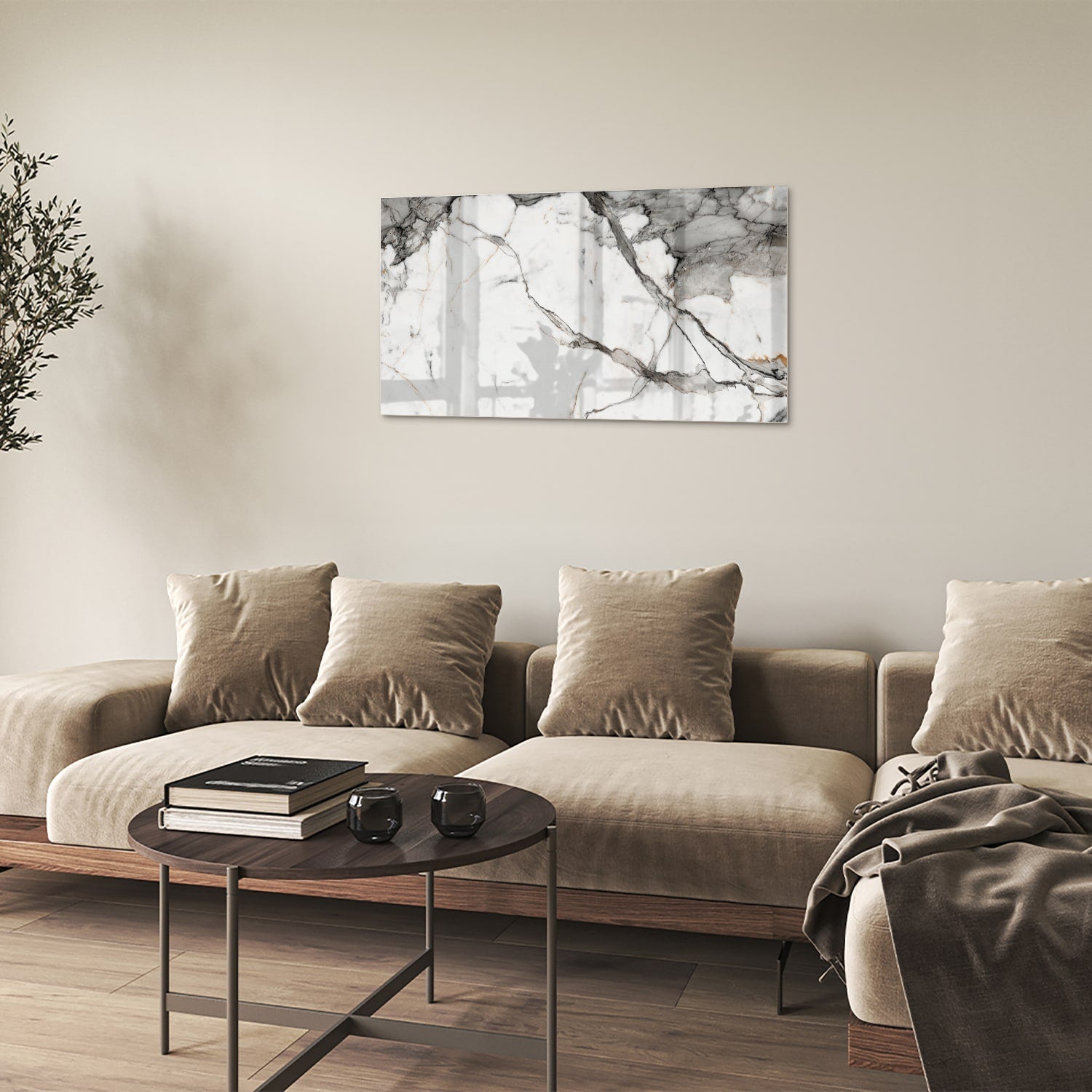 Elegantes Glasbild in Marmoroptik – Glasbild aus Sicherheitsglas, Größe 100x60