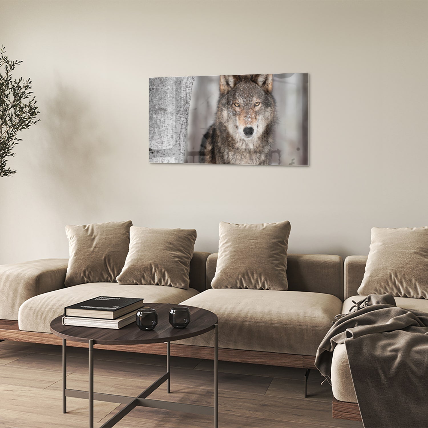 Beeindruckendes Glasbild mit einem Wolf – Glasbild aus Sicherheitsglas, Größe 100x60