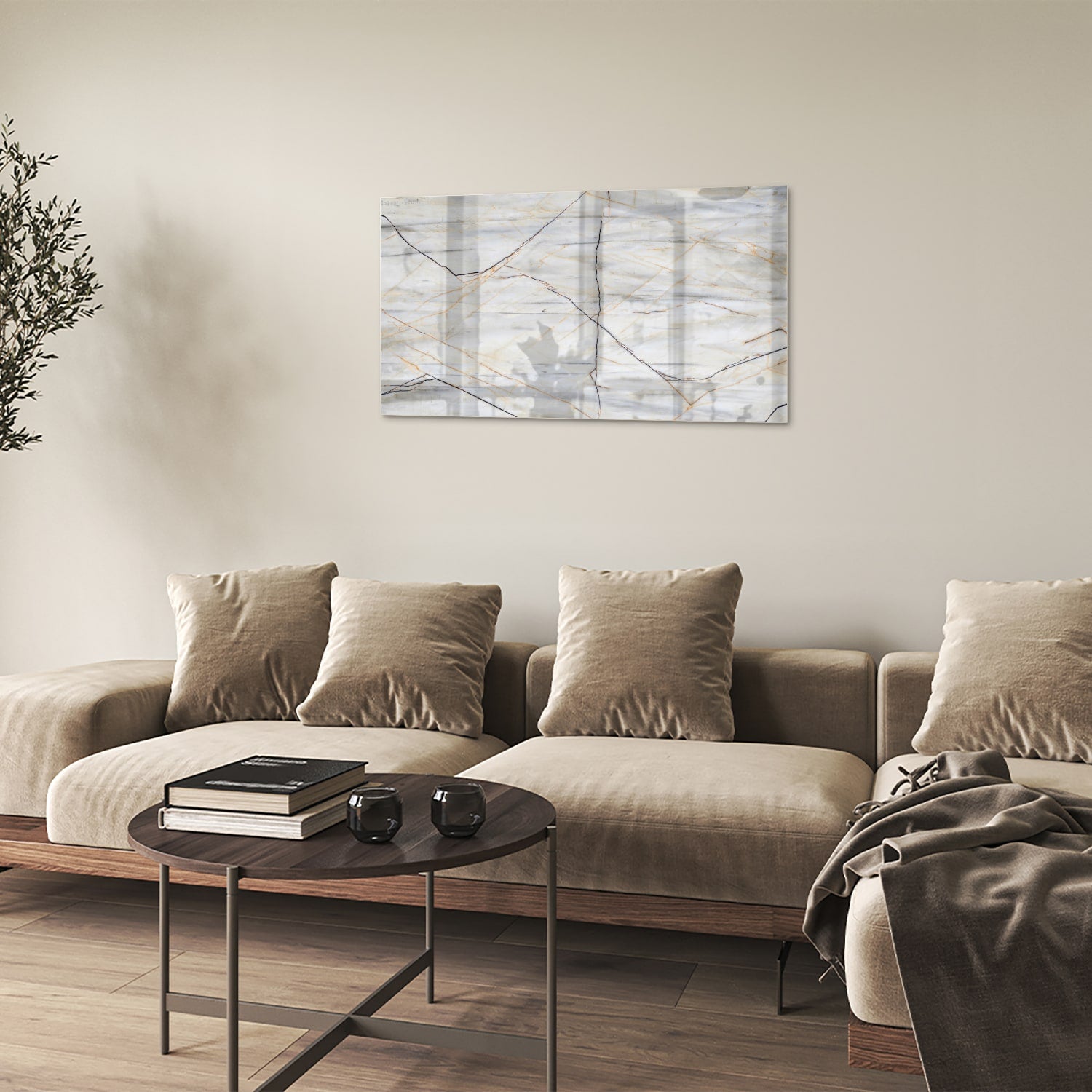 Elegantes Glasbild mit Marmoroptik – Glasbild aus Sicherheitsglas, Größe 100x60