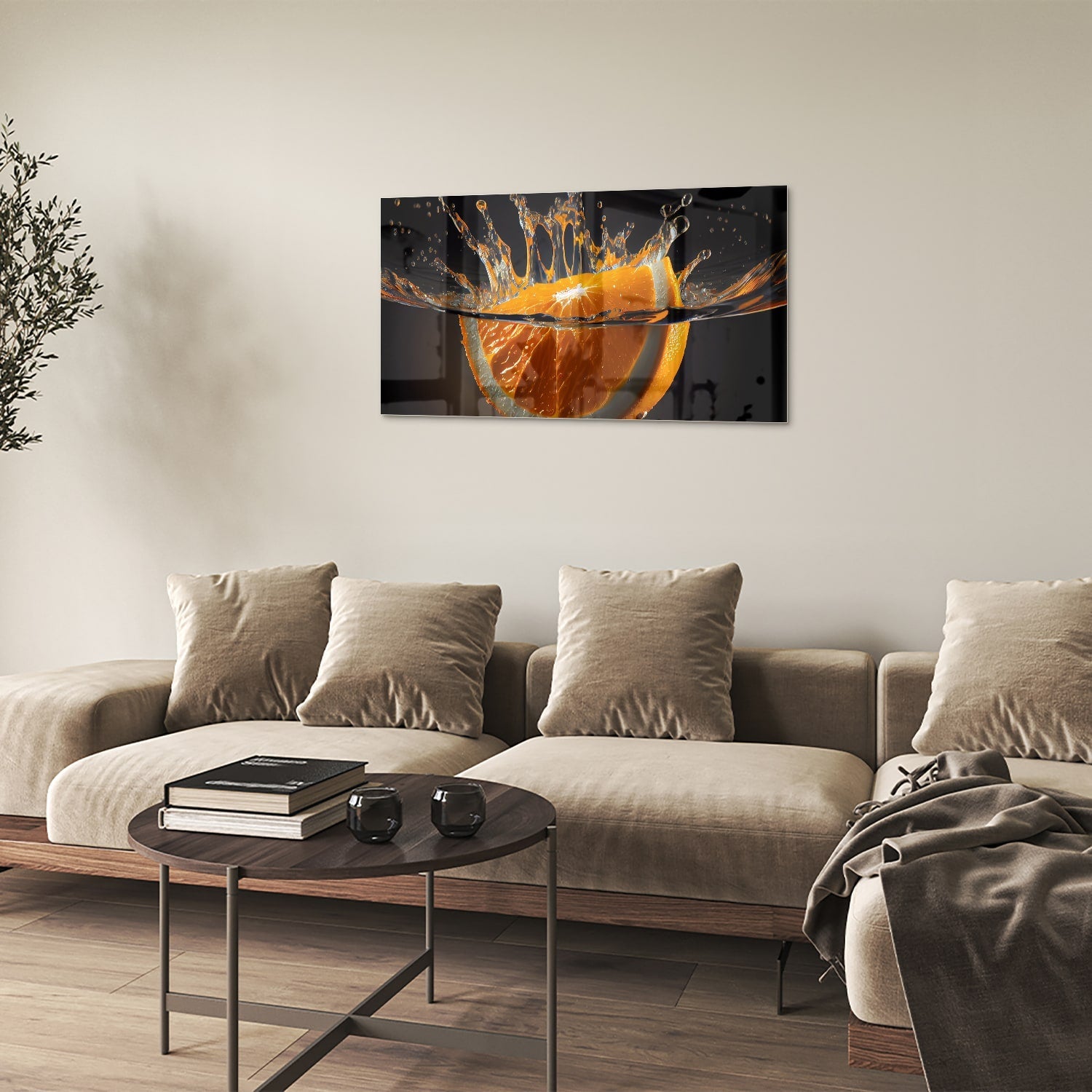 Dynamisches orangefarbenes Glasbild – Glasbild aus Sicherheitsglas, Größe 100x60
