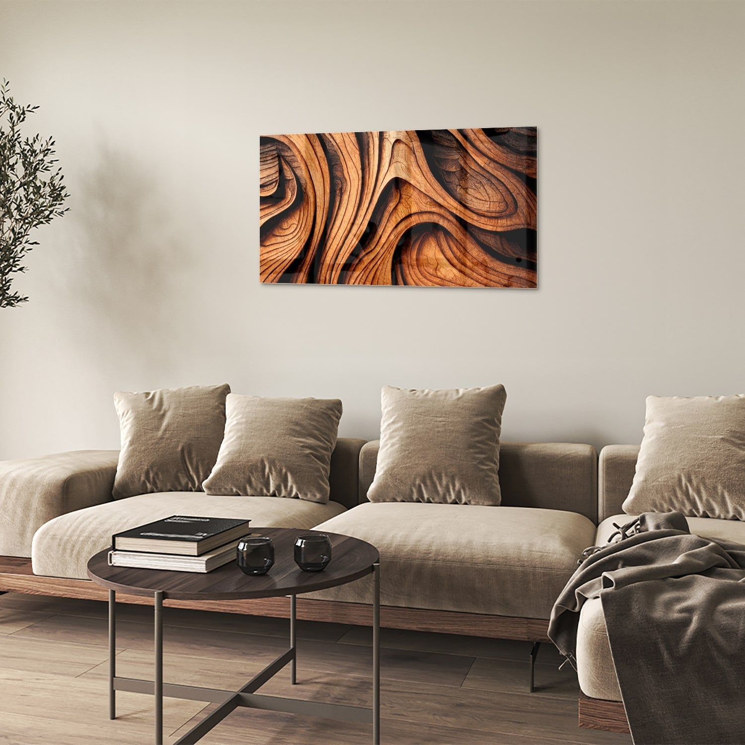 Elegantes Glasbild mit Holzstruktur – Glasbild aus Sicherheitsglas, Größe 100x60