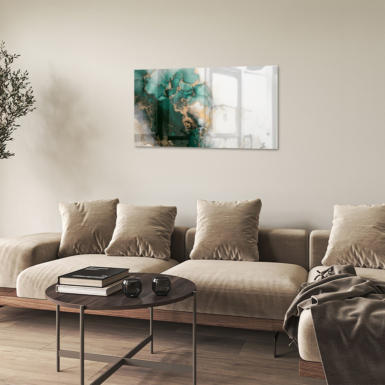 Elegantes Glasbild in grünen Farbtönen – Glasbild aus Sicherheitsglas, Größe 100x60
