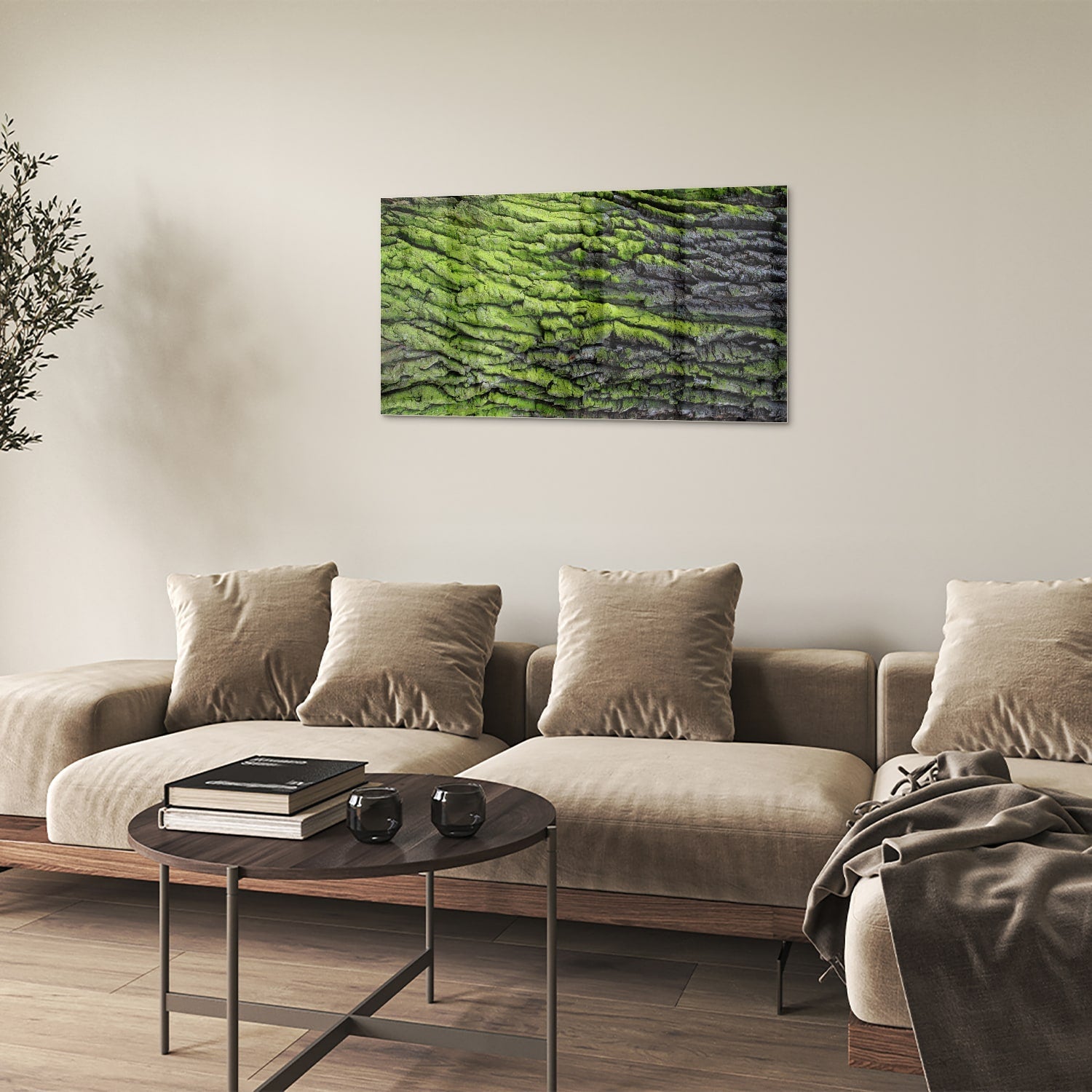 Glasbild mit moosartiger Textur – Glasbild aus Sicherheitsglas, Größe 100x60