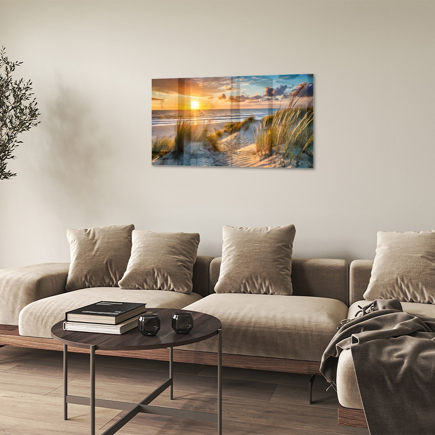 Glasbild – Sonnenuntergang am Strand – Glasbild aus Sicherheitsglas, Größe 100x60