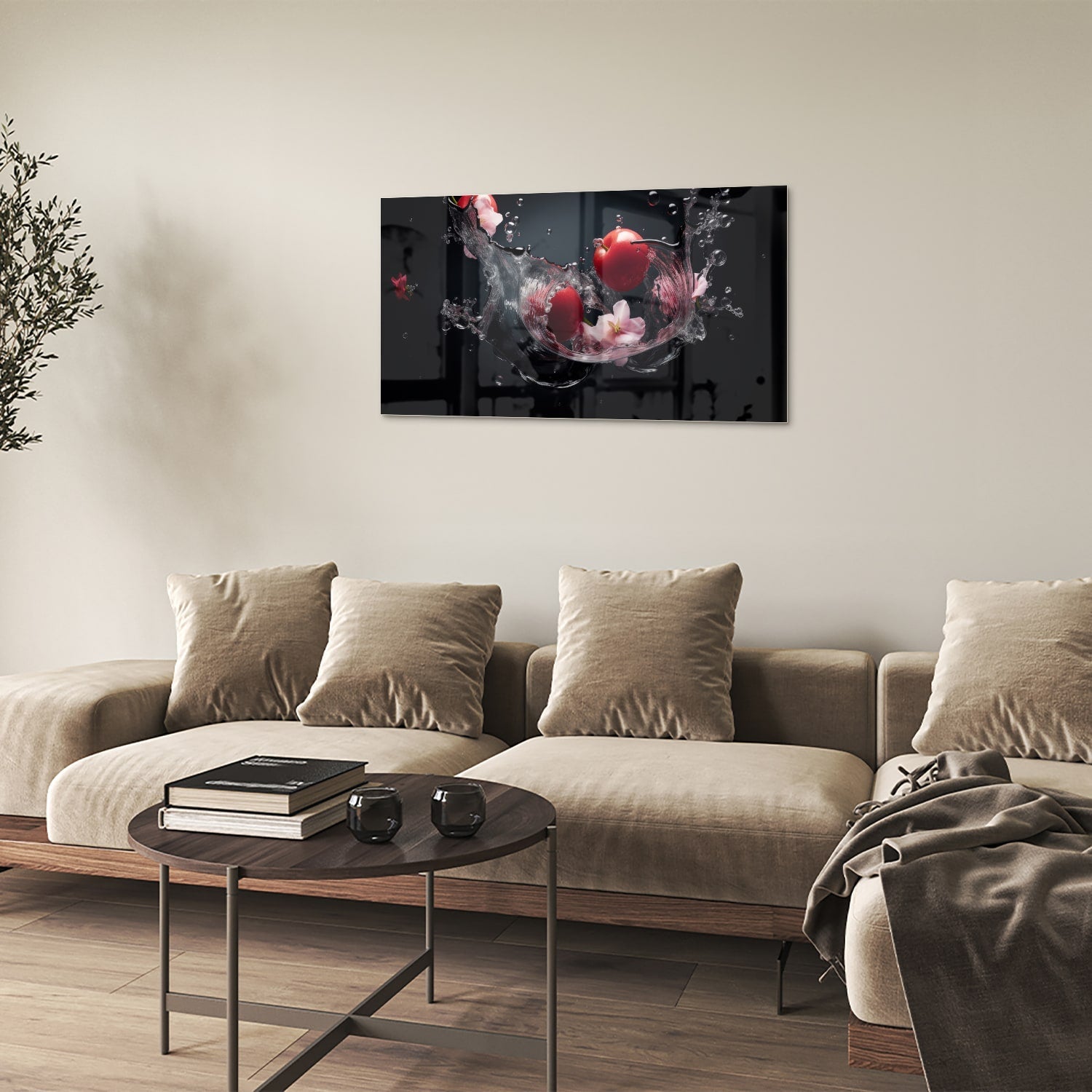 Glasbild mit rosa Blumen und Wassertropfen – Glasbild aus Sicherheitsglas, Größe 100x60