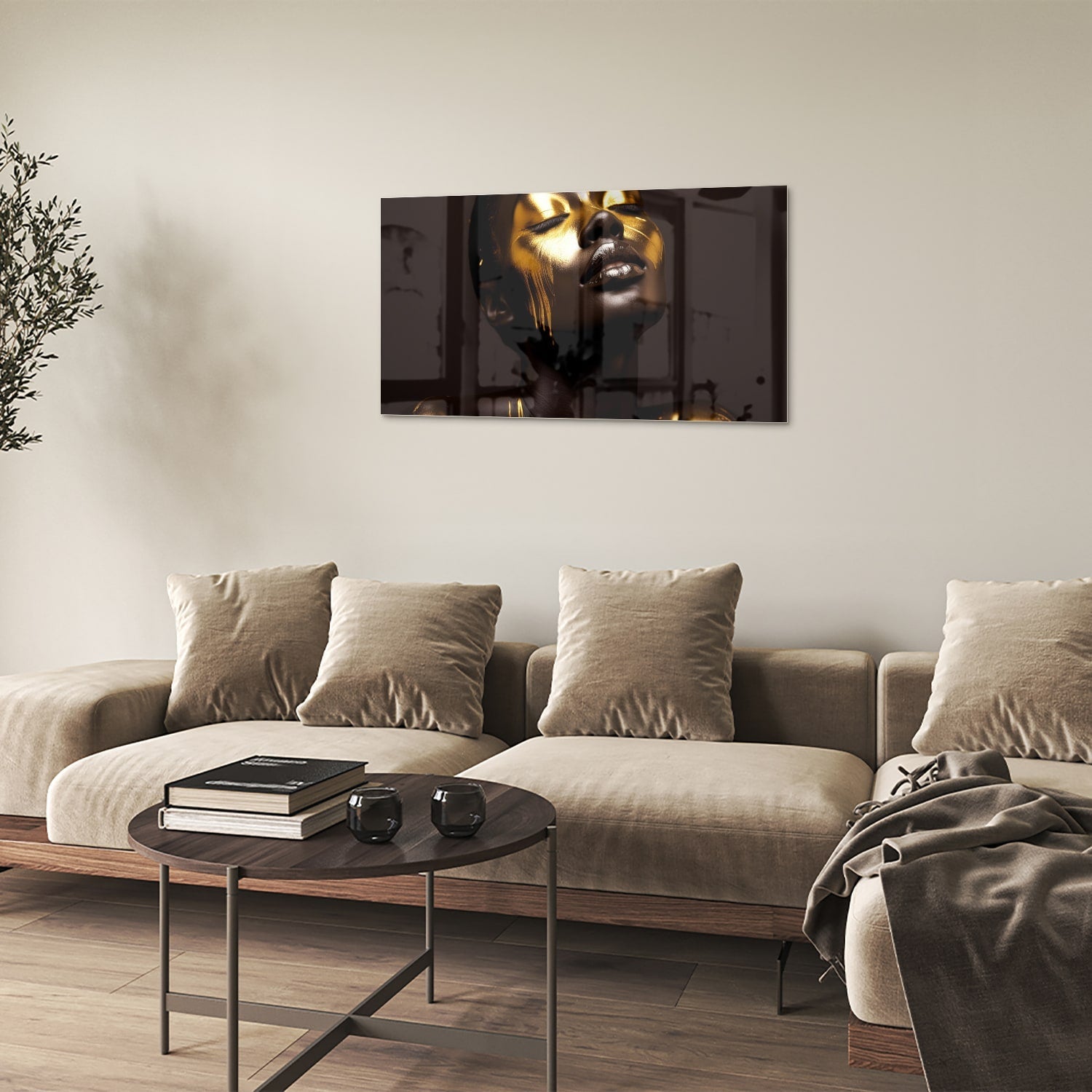 Elegantes Glasbild mit goldenen Akzenten – Glasbild aus Sicherheitsglas, Größe 100x60