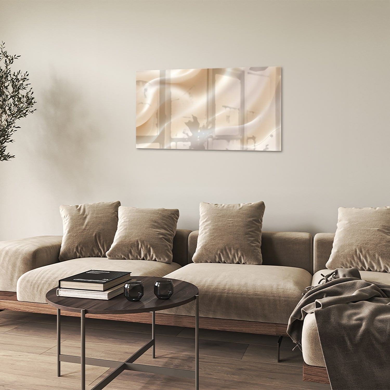 Minimalistisches Glasbild mit warmen Farbtönen – Glasbild aus Sicherheitsglas, Größe 100x60