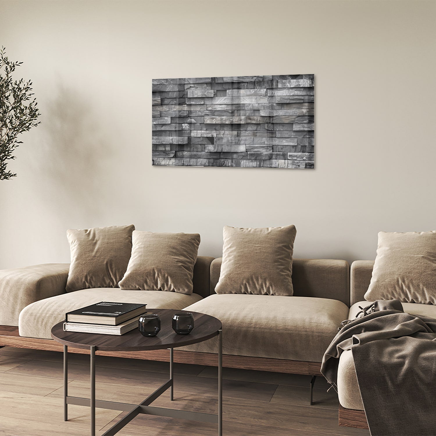 Modernes Glasbild mit grauer Textur – Glasbild aus Sicherheitsglas, Größe 100x60
