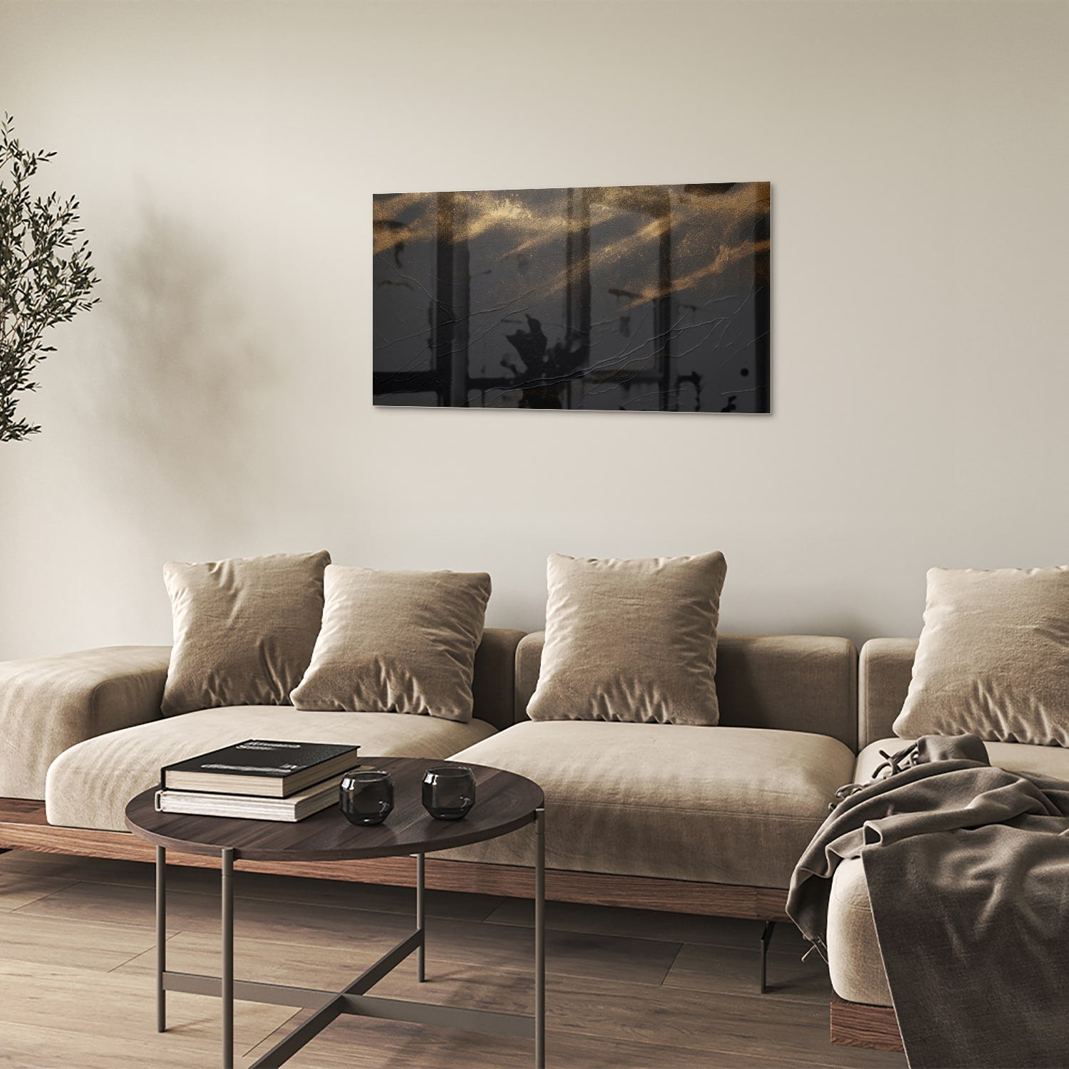 Modernes Glasbild mit goldenen Akzenten – Glasbild aus Sicherheitsglas, Größe 100x60