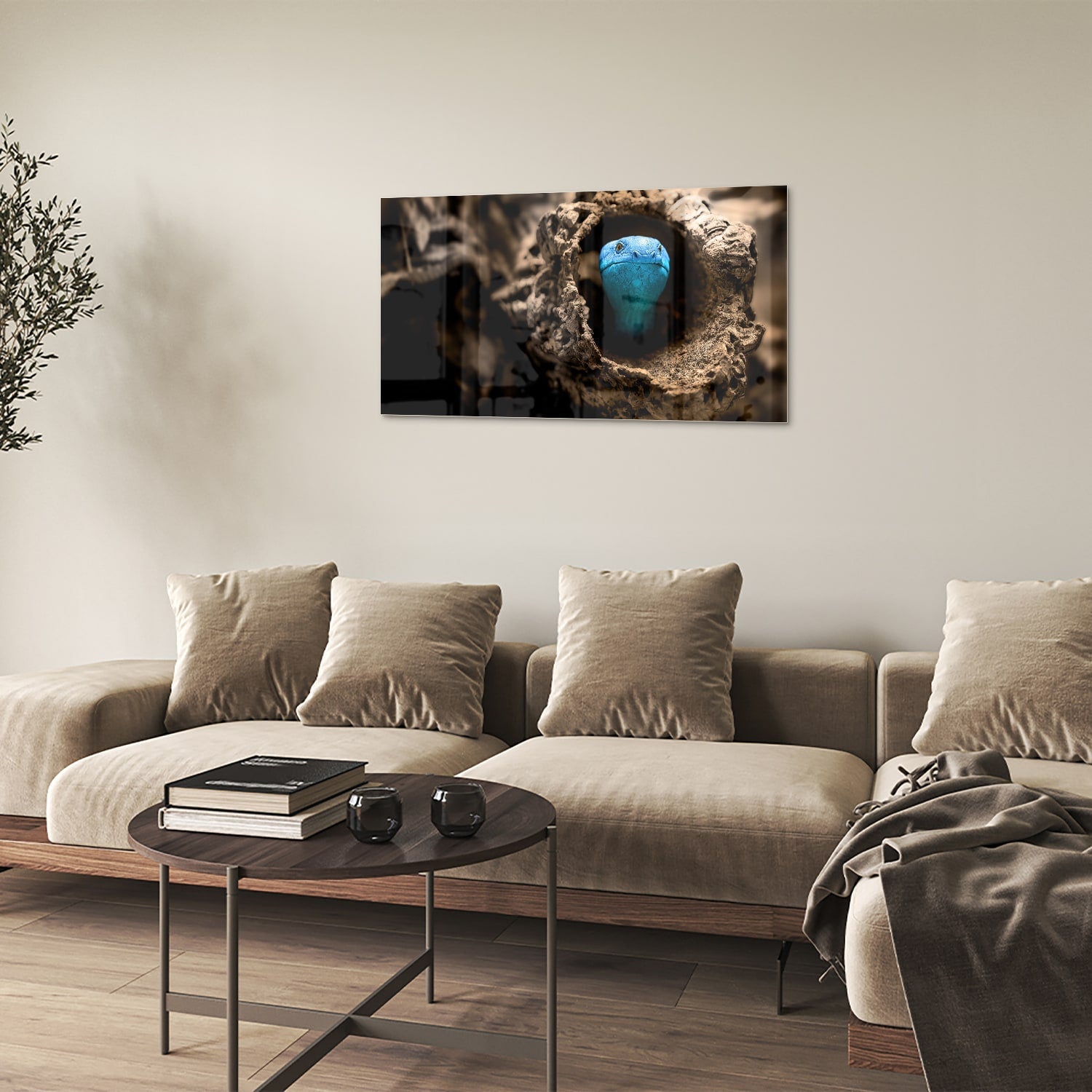 Glasbild mit einer blauen Perle in einem Nest – Glasbild aus Sicherheitsglas, Größe 100x60