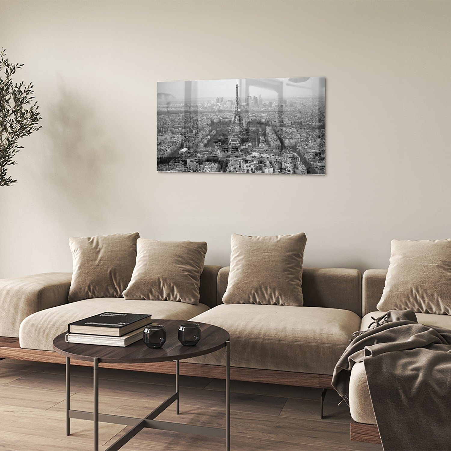 Schwarz-Weiß-Glasbild mit Paris-Motiv – Glasbild aus Sicherheitsglas, Größe 100x60