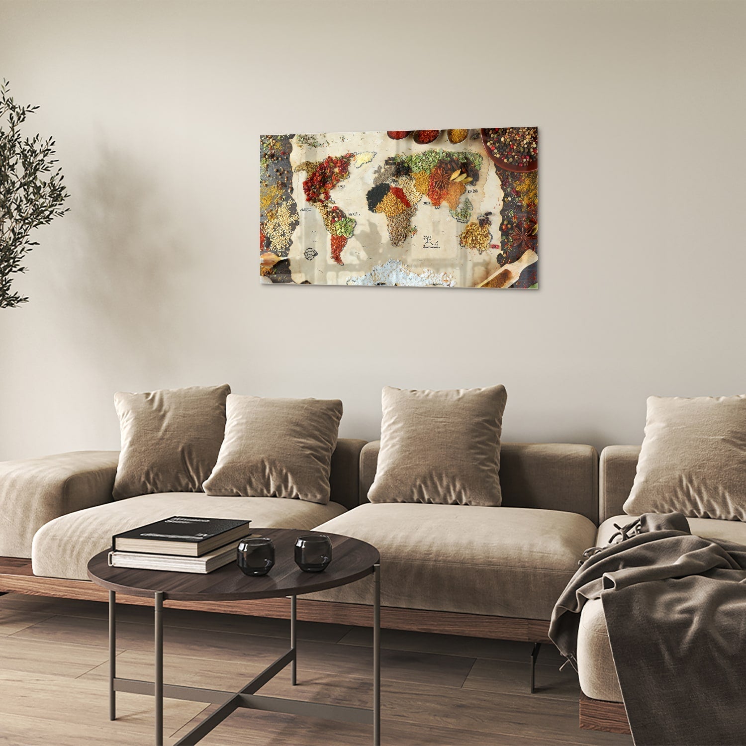 Farbenfrohes Glasbild mit Früchten und Gewürzen – Glasbild aus Sicherheitsglas, Größe 100x60