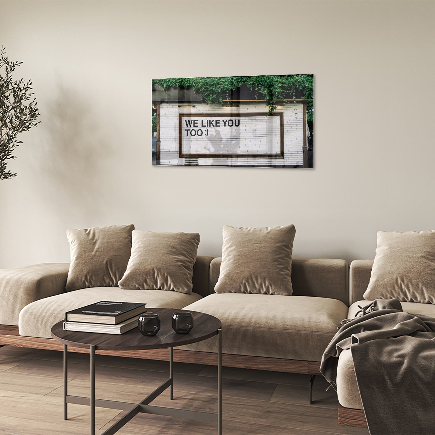 Glasbild 'We Like You Too' mit Pflanzen – Glasbild aus Sicherheitsglas, Größe 100x60