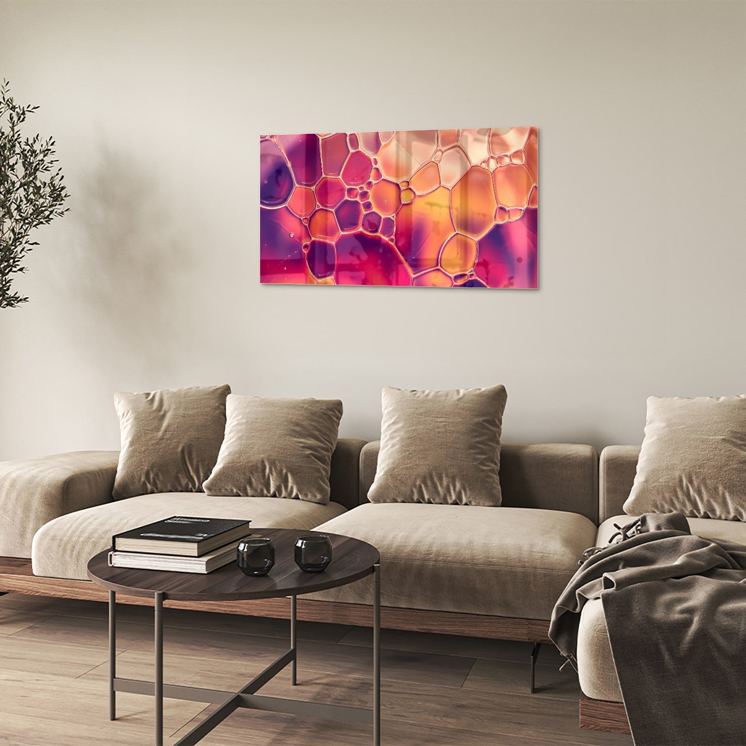 Abstraktes Glasbild in warmen Farben – Glasbild aus Sicherheitsglas, Größe 100x60