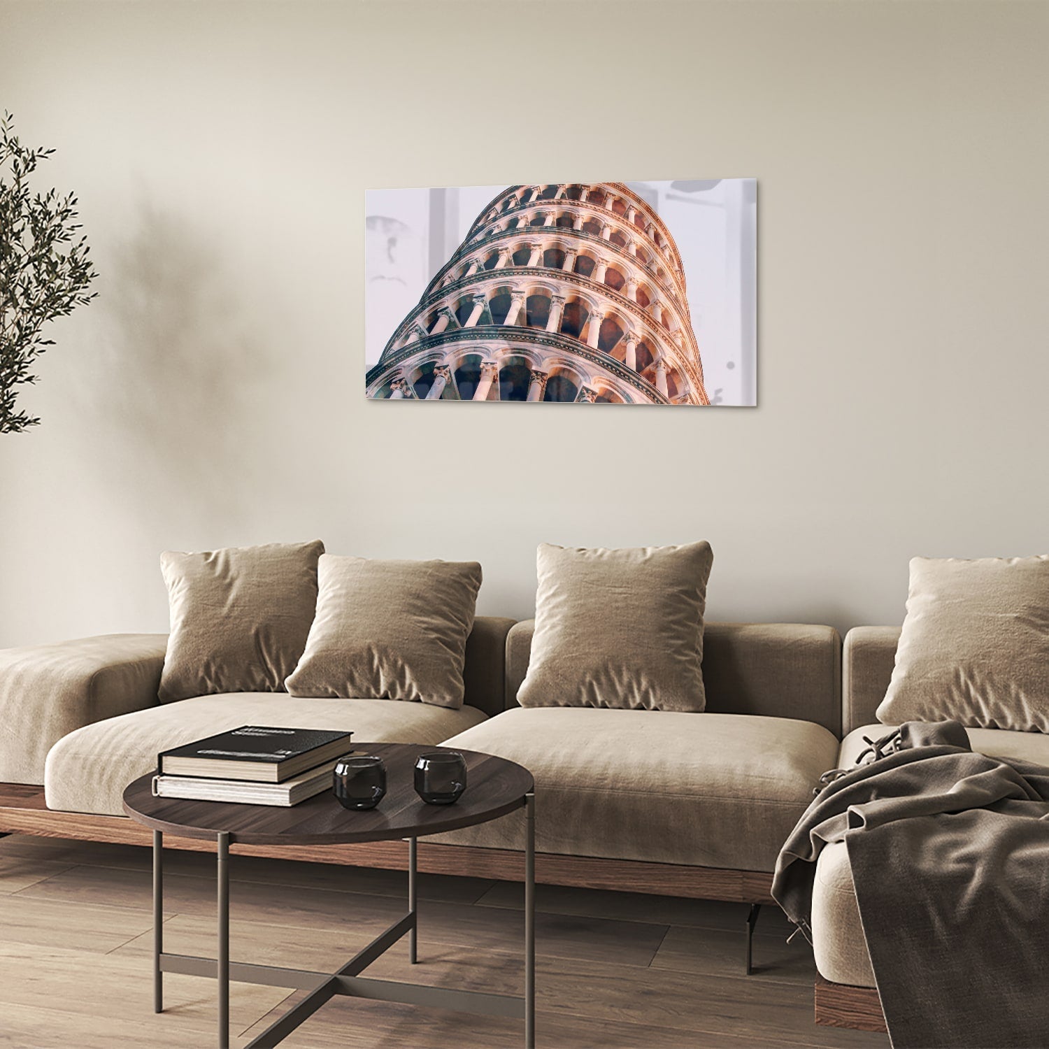 Glasbild mit dem Schiefen Turm von Pisa – Glasbild aus Sicherheitsglas, Größe 100x60