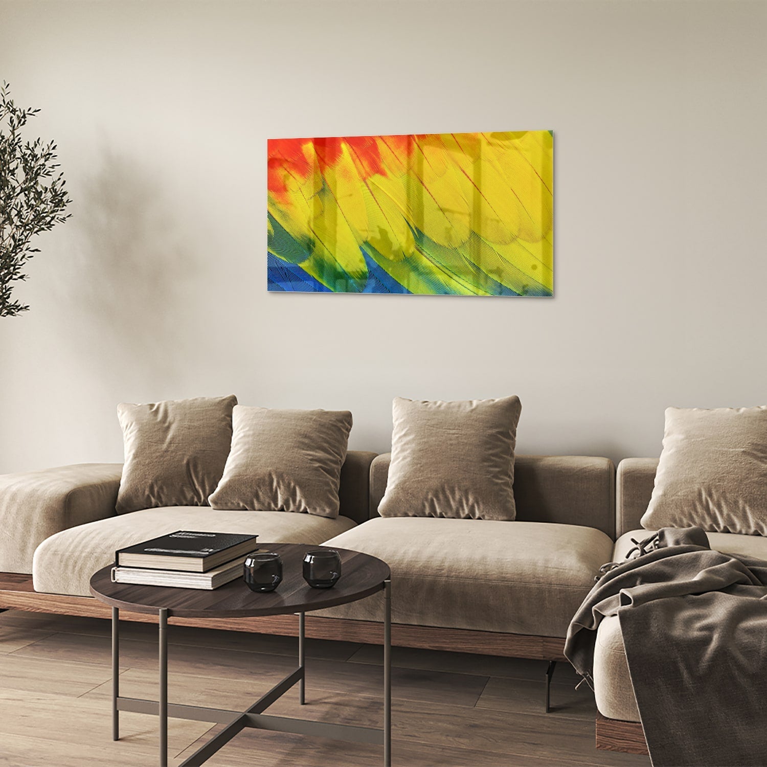 Farbenfrohes Glasbild mit abstrakten Wellen – Glasbild aus Sicherheitsglas, Größe 100x60