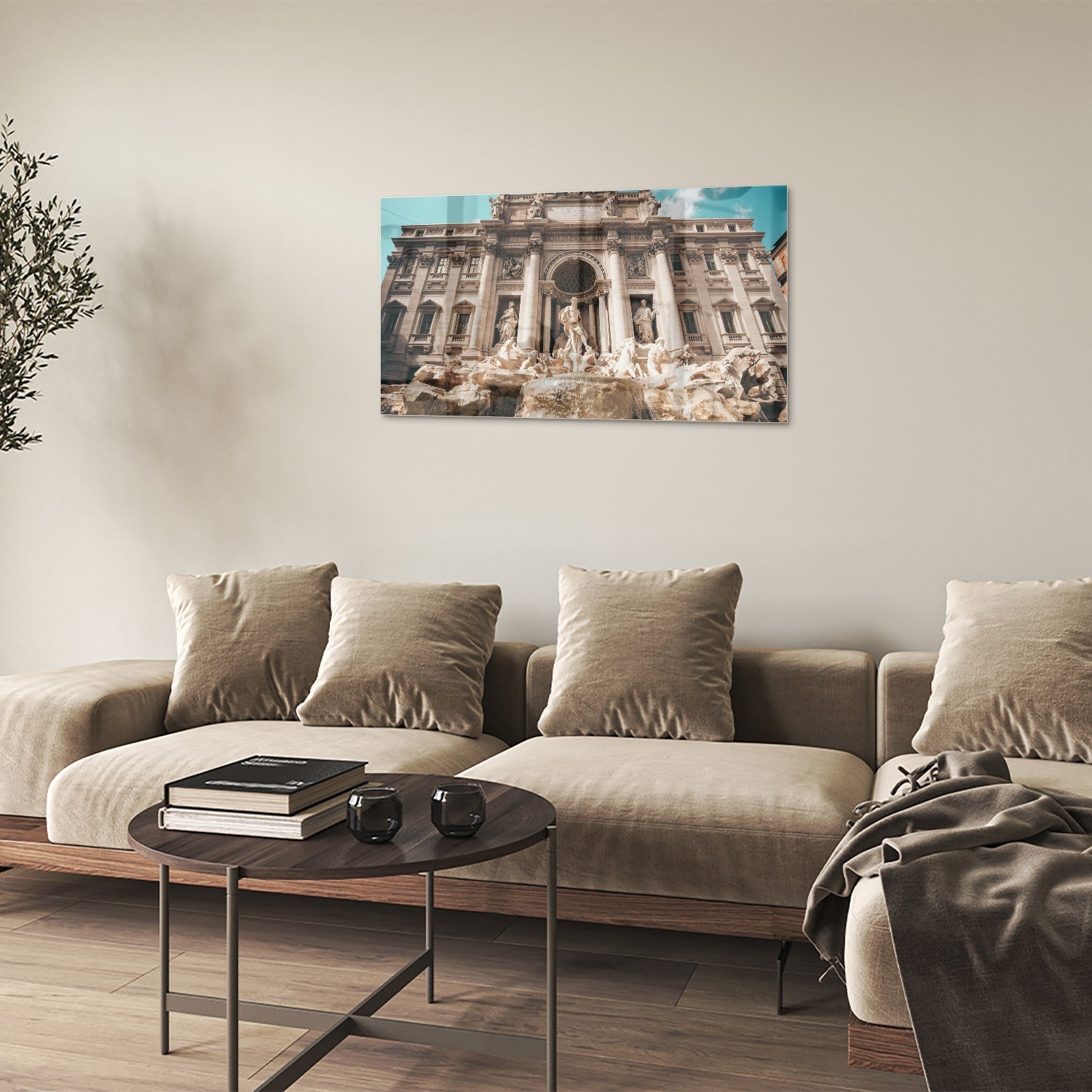 Glasbild mit dem Trevi-Brunnen in Rom – Glasbild aus Sicherheitsglas, Größe 100x60