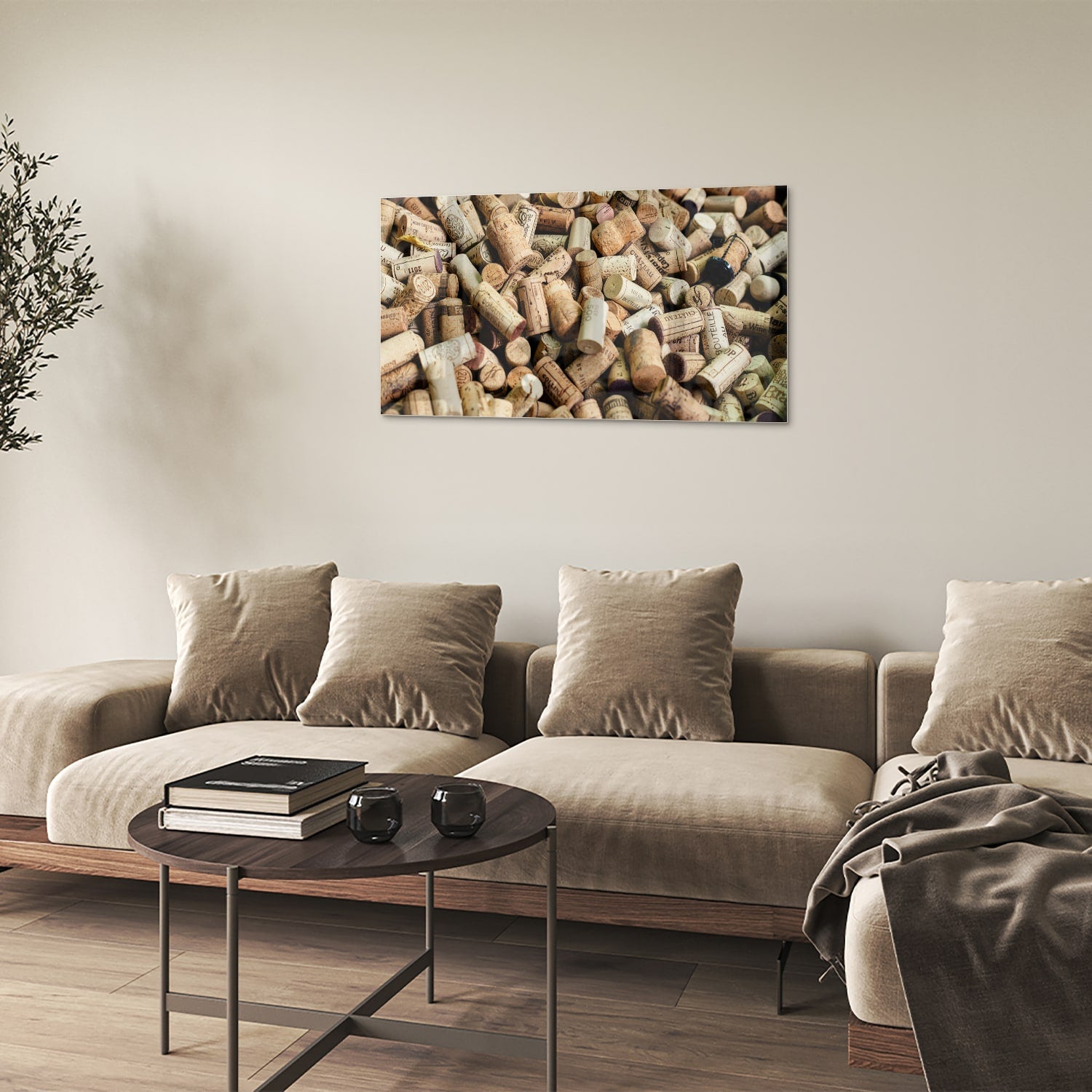 Kreatives Glasbild mit Korkenstapel – Glasbild aus Sicherheitsglas, Größe 100x60