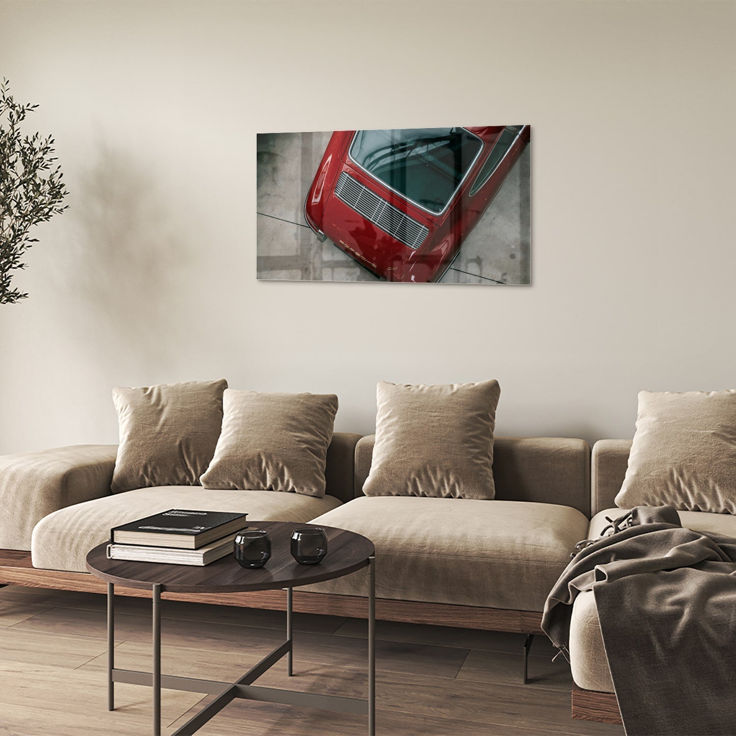 Stilvolles Glasbild mit einem roten Auto – Glasbild aus Sicherheitsglas, Größe 100x60