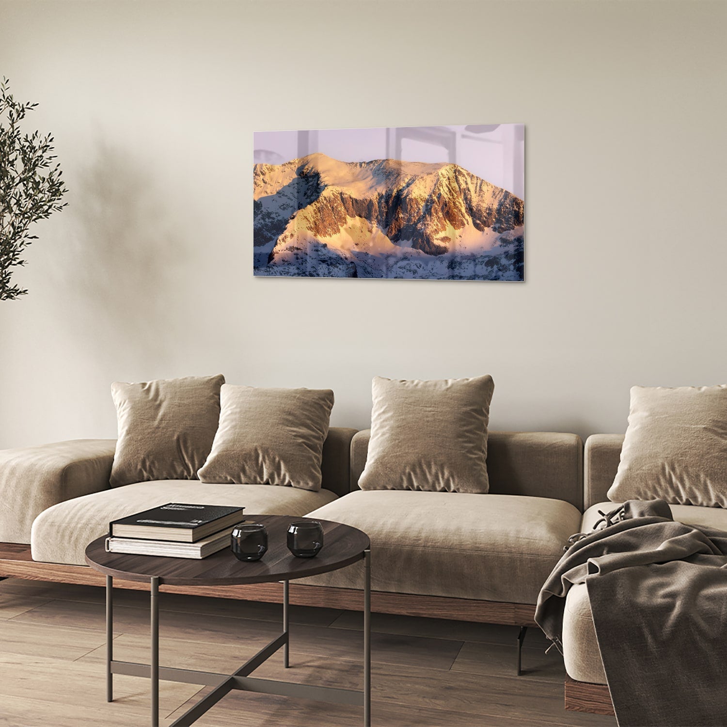 Atemberaubendes Glasbild mit Berglandschaft – Glasbild aus Sicherheitsglas, Größe 100x60