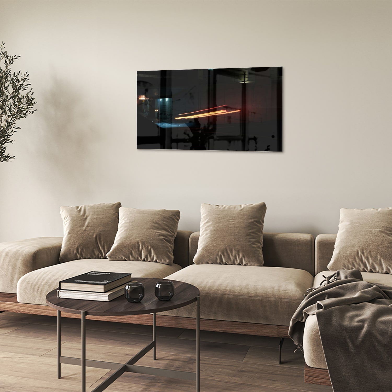 Stilvolles Glasbild mit abstrakter Beleuchtung – Glasbild aus Sicherheitsglas, Größe 100x60